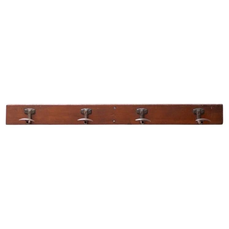 Vintage Wooden Coat Rack with Iron Hooks, France, 1950s