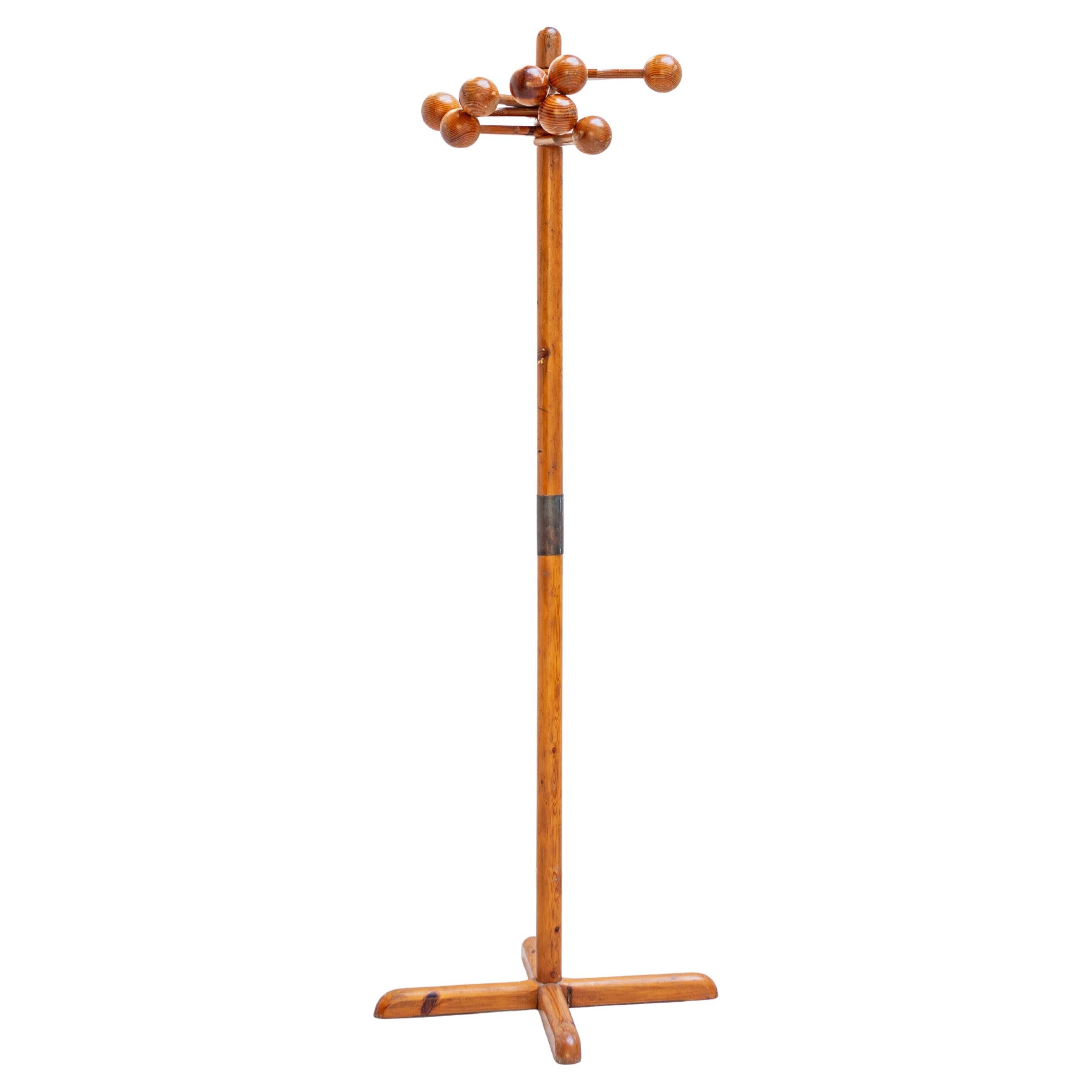 Vintage Wooden Coat Stand with Rotating Hooks, France, 1960s
