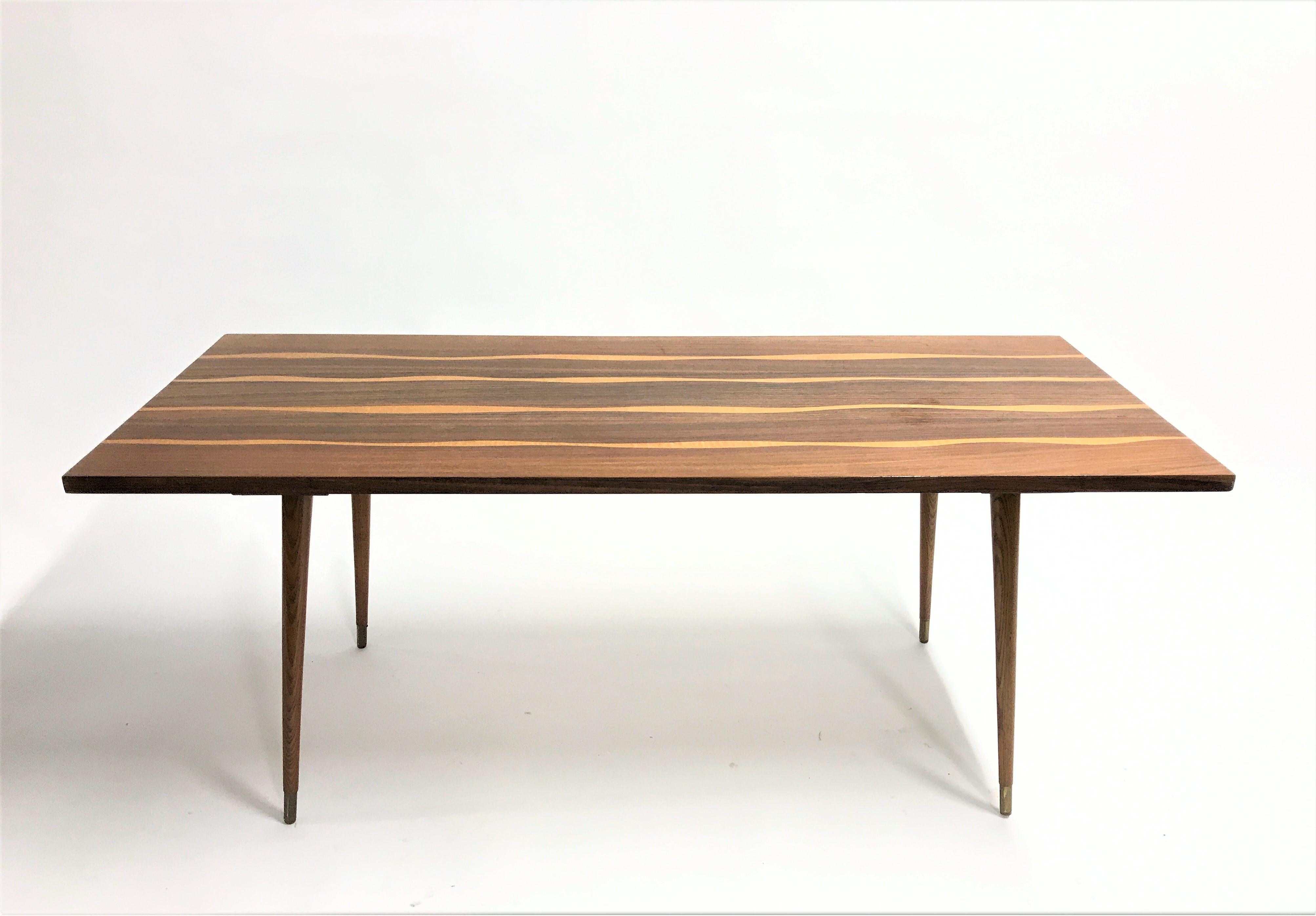 Brass Vintage Wooden Coffee Table, 1950s For Sale