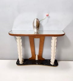 Vintage Wooden Console Table with a Mirrored Top attr. to Osvaldo Borsani, Italy