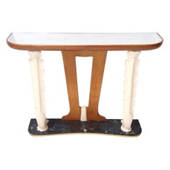 Consola vintage de madera con tapa de espejo atribuida a Osvaldo Borsani, Italia