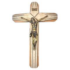 Crucifijo Vintage de Madera con Cristo en Régule - Simbolismo Cristiano, 2Y114