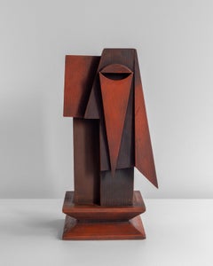 Vintage Wooden Cubist Sculpture by Atelier Boulogne, Mid-Century Modern