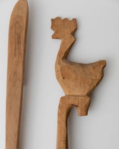 Vintage Wooden Cutlery Sculptures, Large Handcarved Fork and Spoon, 1960s