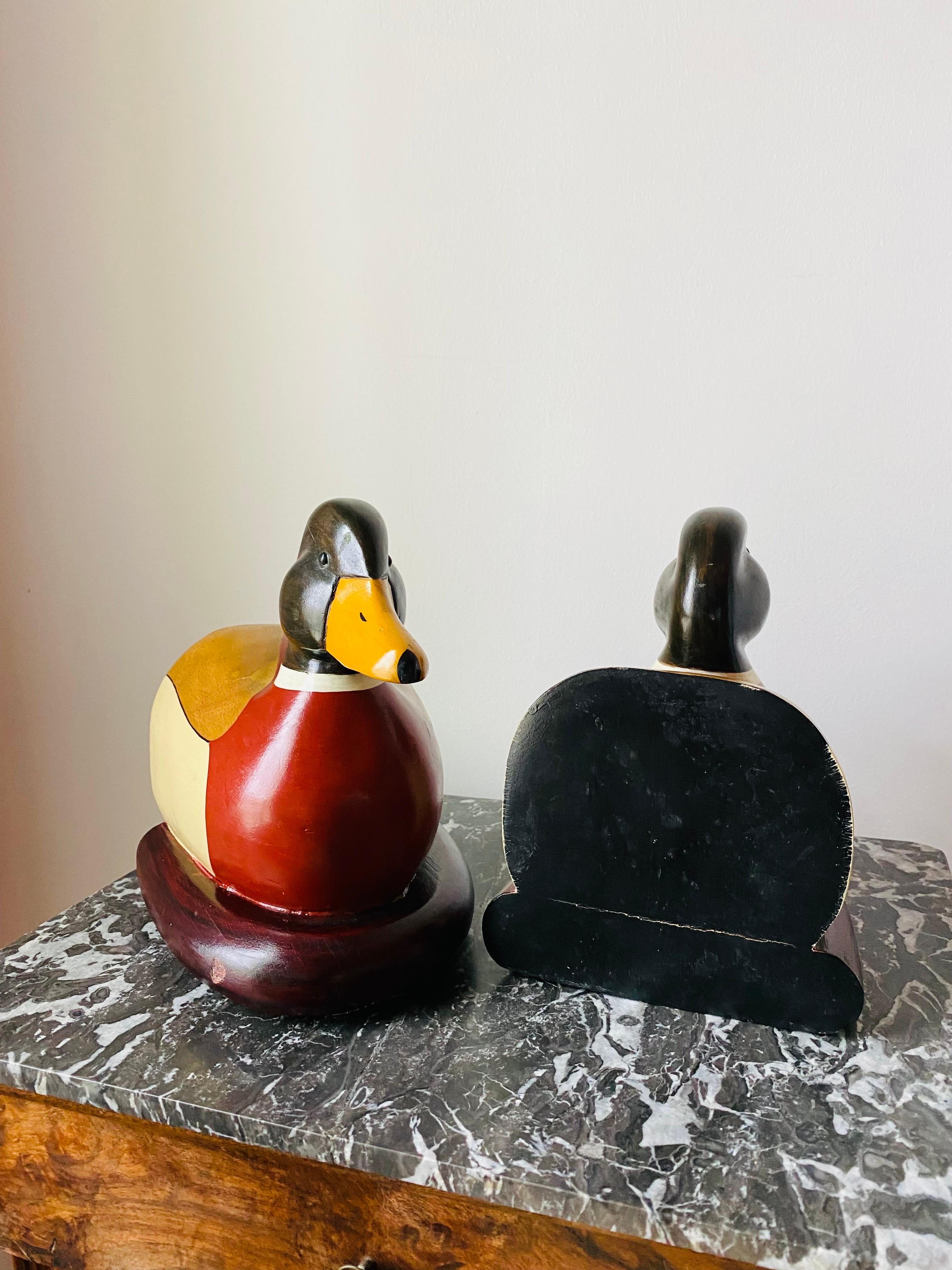Sujetalibros de madera Vintage Decoy Duck Americana Estadounidense en venta