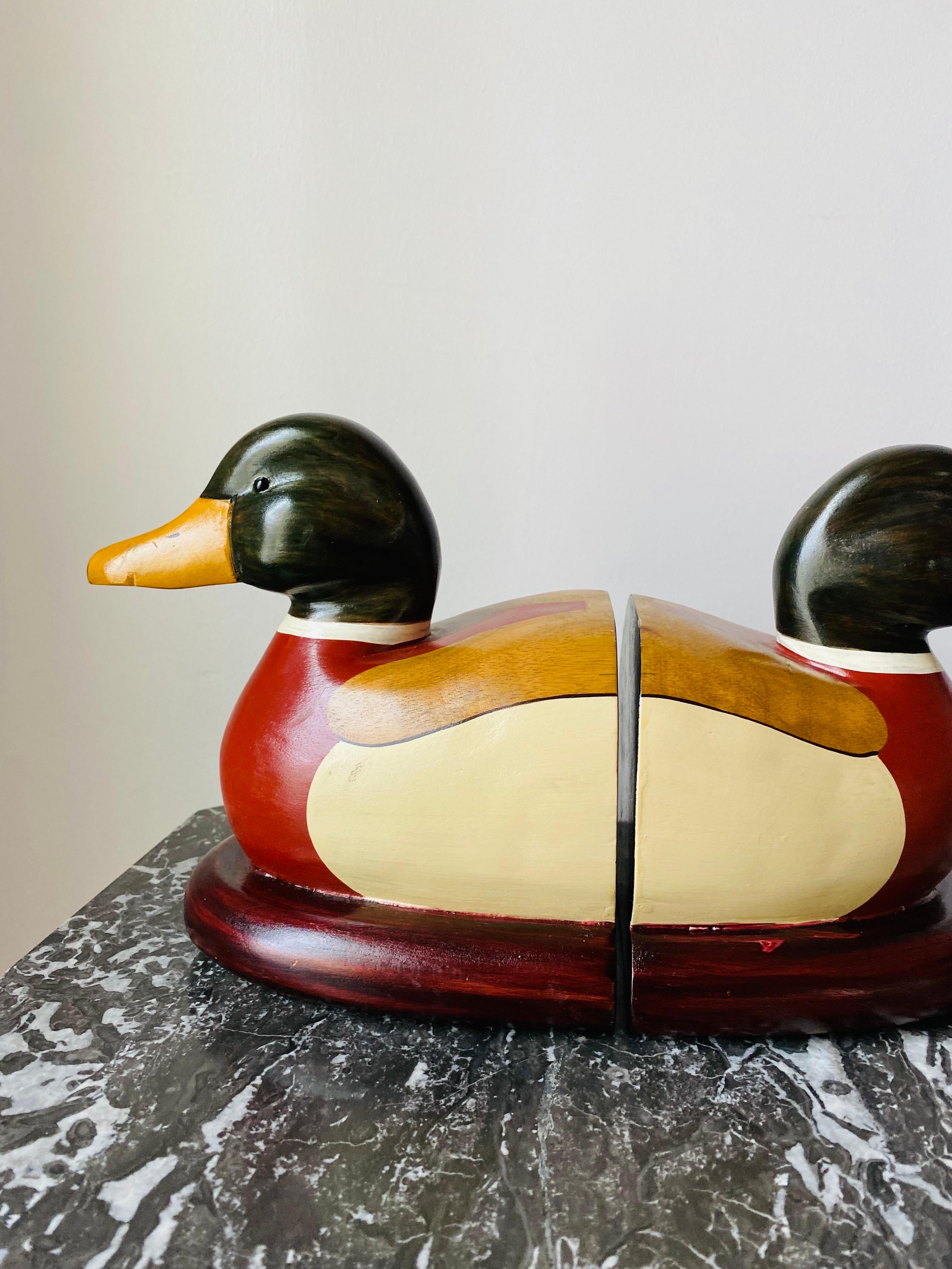 Sujetalibros de madera Vintage Decoy Duck Americana Hecho a mano en venta