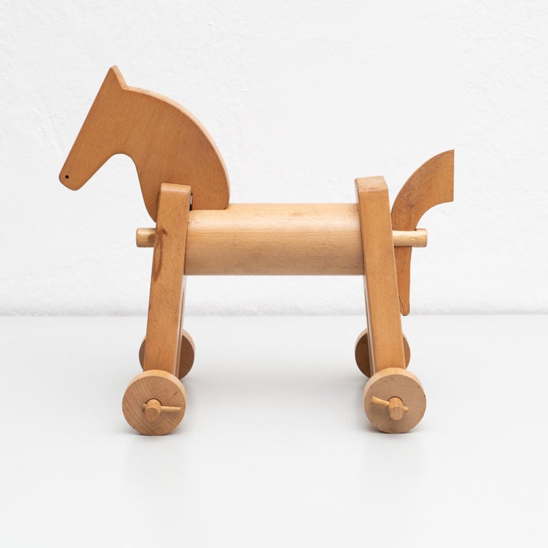 Mid-20th Century Vintage Wooden Derby Horse Toy, circa 1950 For Sale