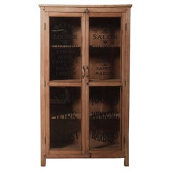 Antique Wooden Display Cabinet with Hand-Painted Glass Doors