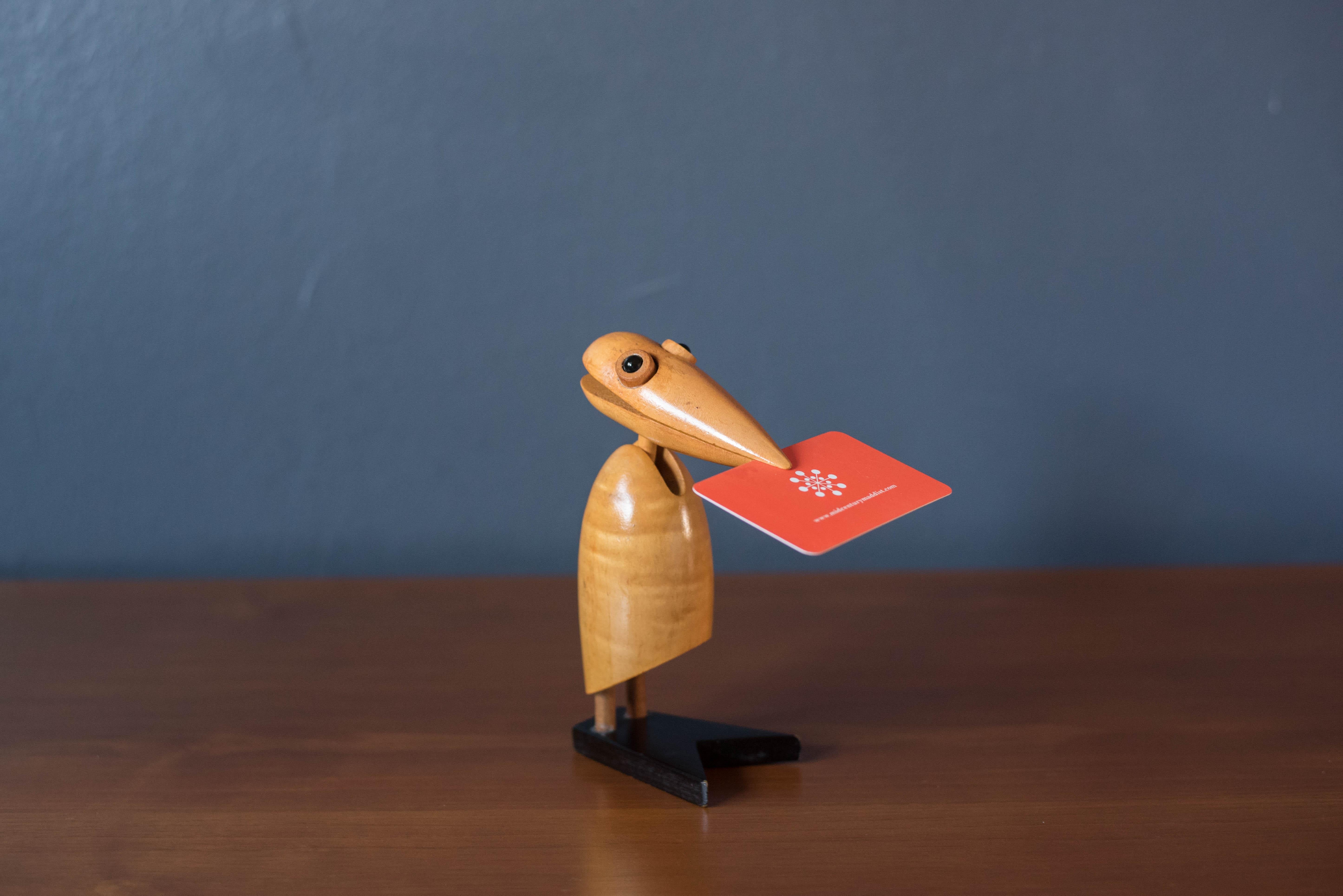 Mid-Century Modern Vintage Wooden Dodo Bird Toy Sculpture Paper Holder
