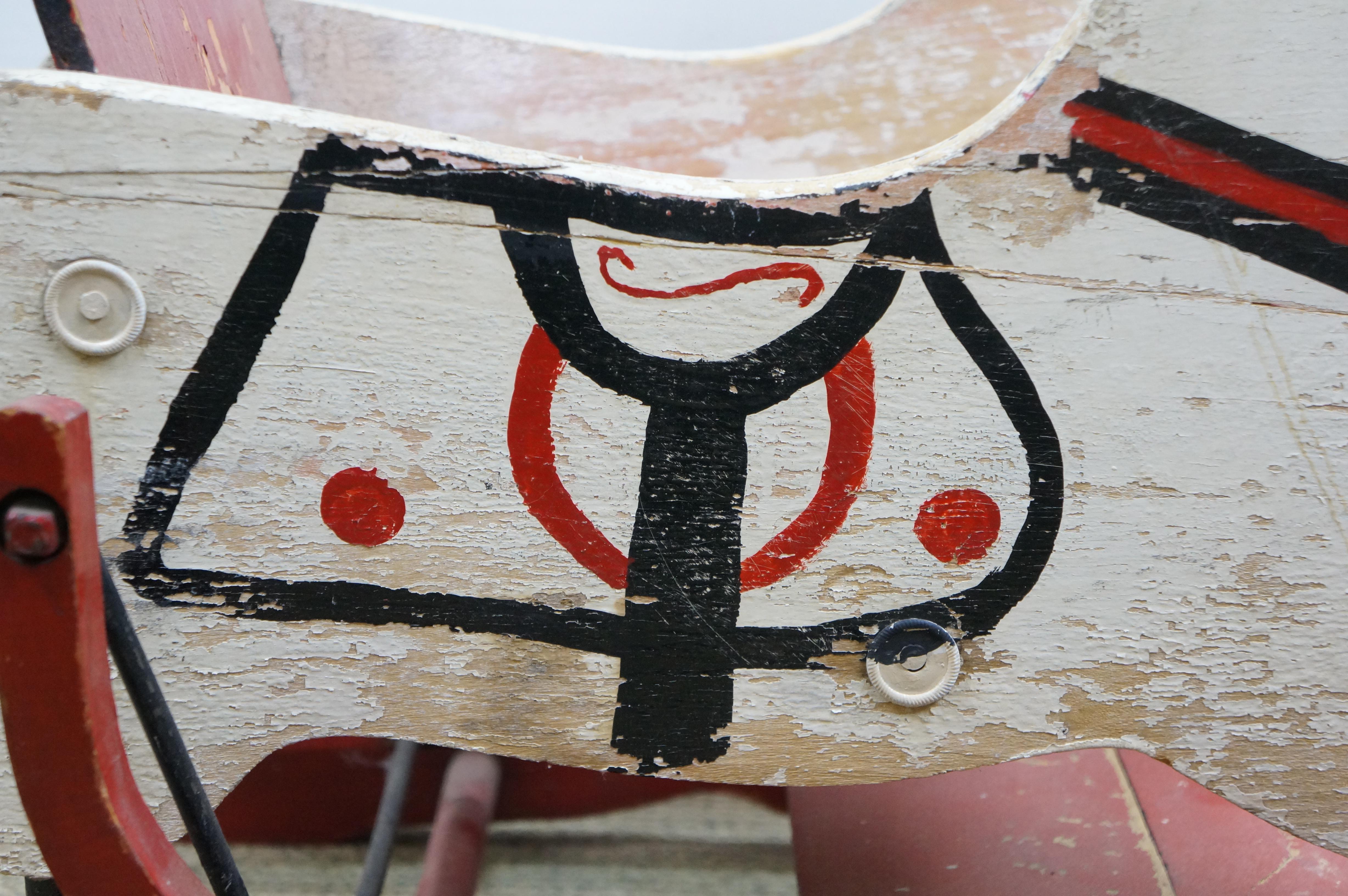 Cheval à bascule double en bois vintage pour enfants 39