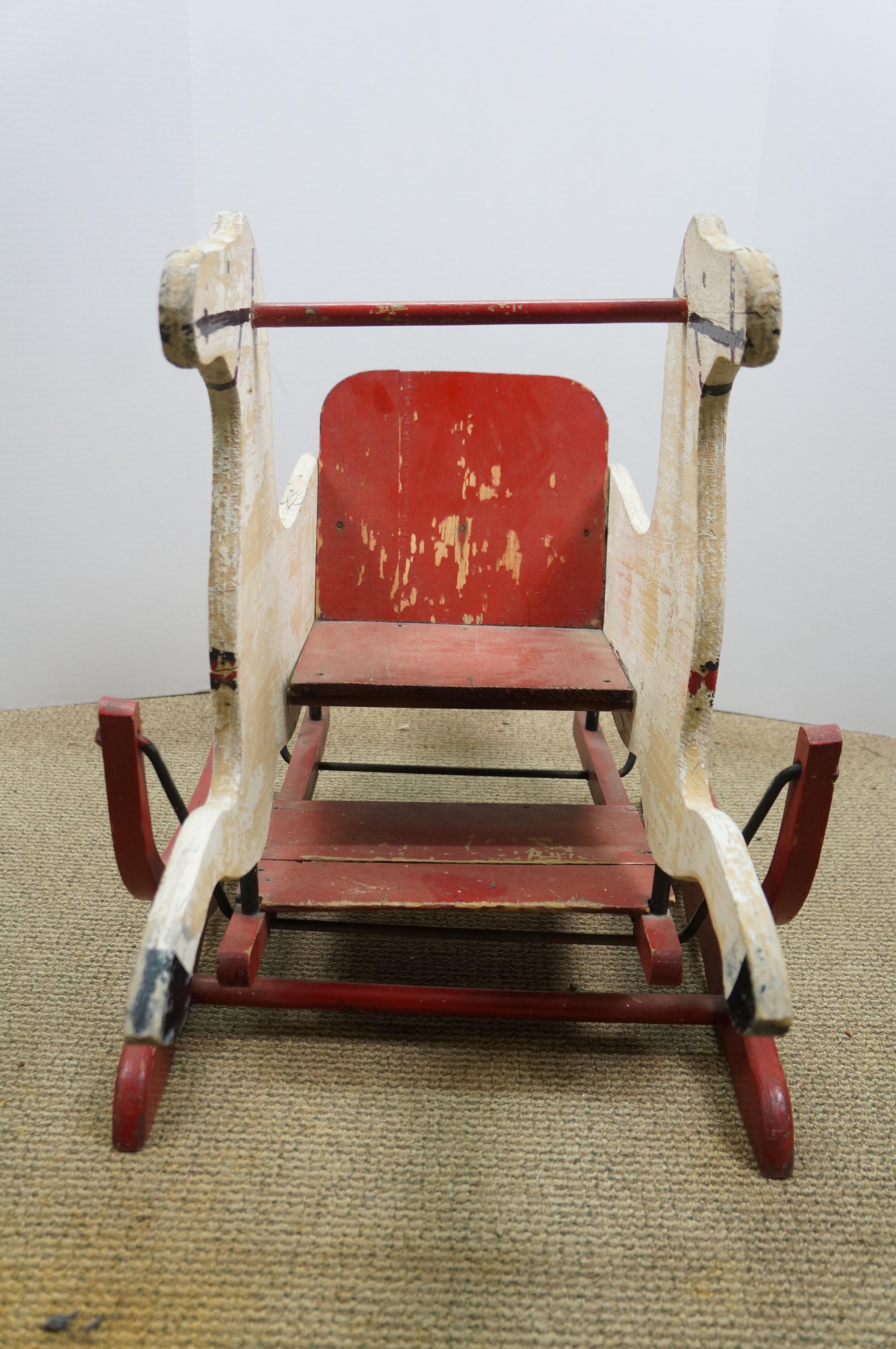 Cheval à bascule double en bois vintage pour enfants 39