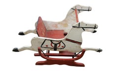 Vintage Wooden Double Horse Shoo Fly Rocking Horse Children's Glider 39"