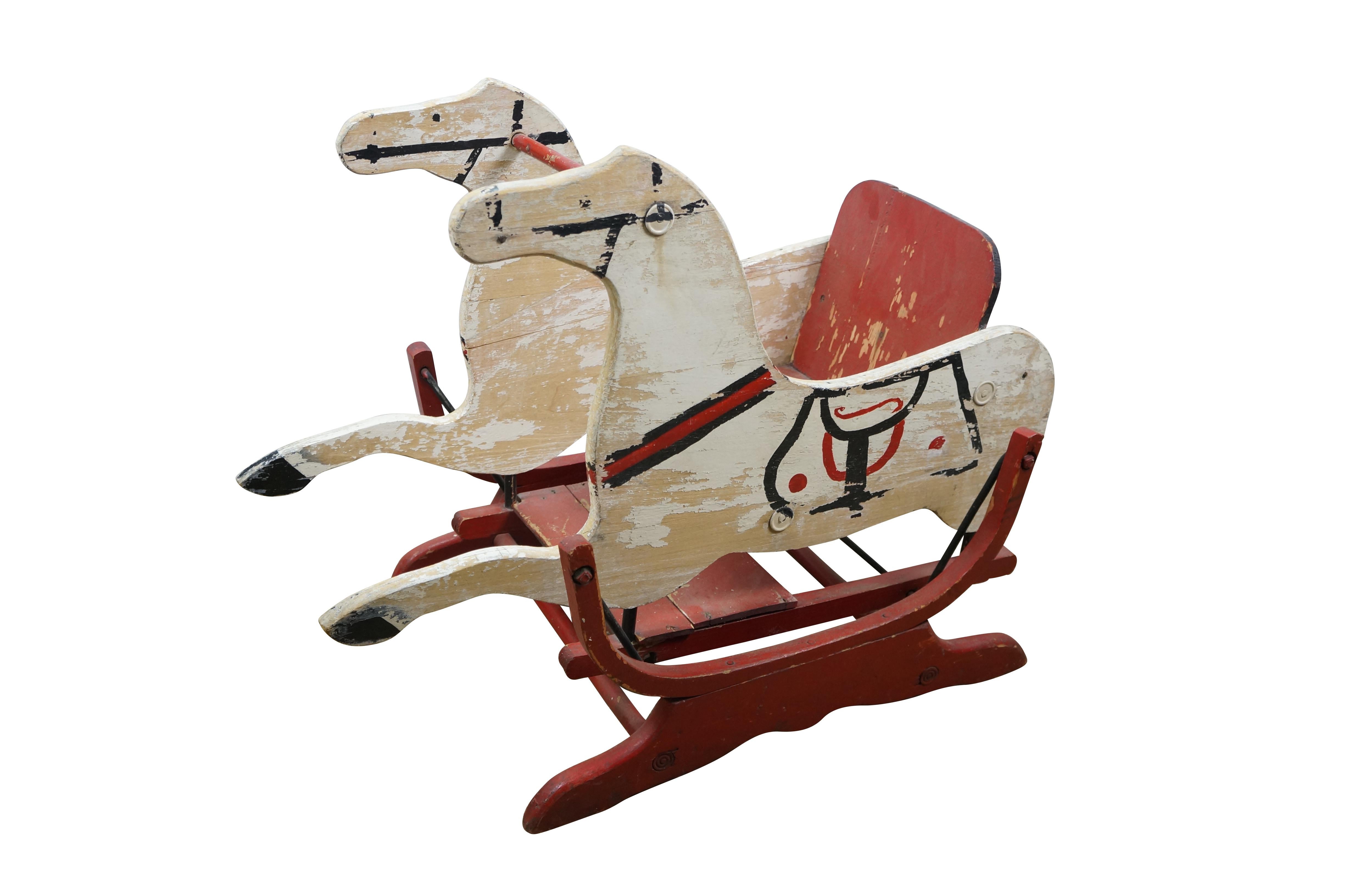 Victorien Cheval à bascule double en bois vintage pour enfants 39