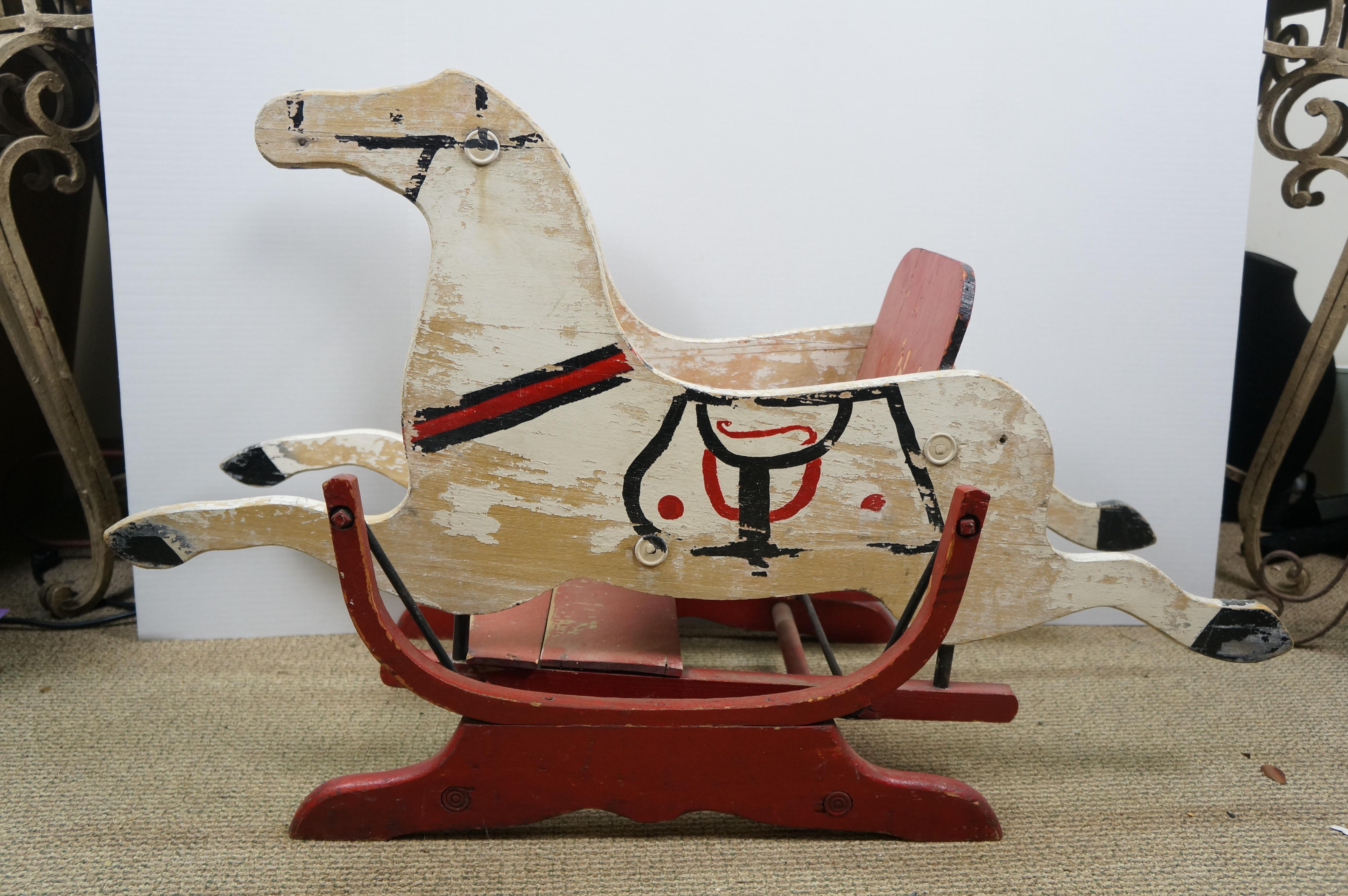 Américain Cheval à bascule double en bois vintage pour enfants 39