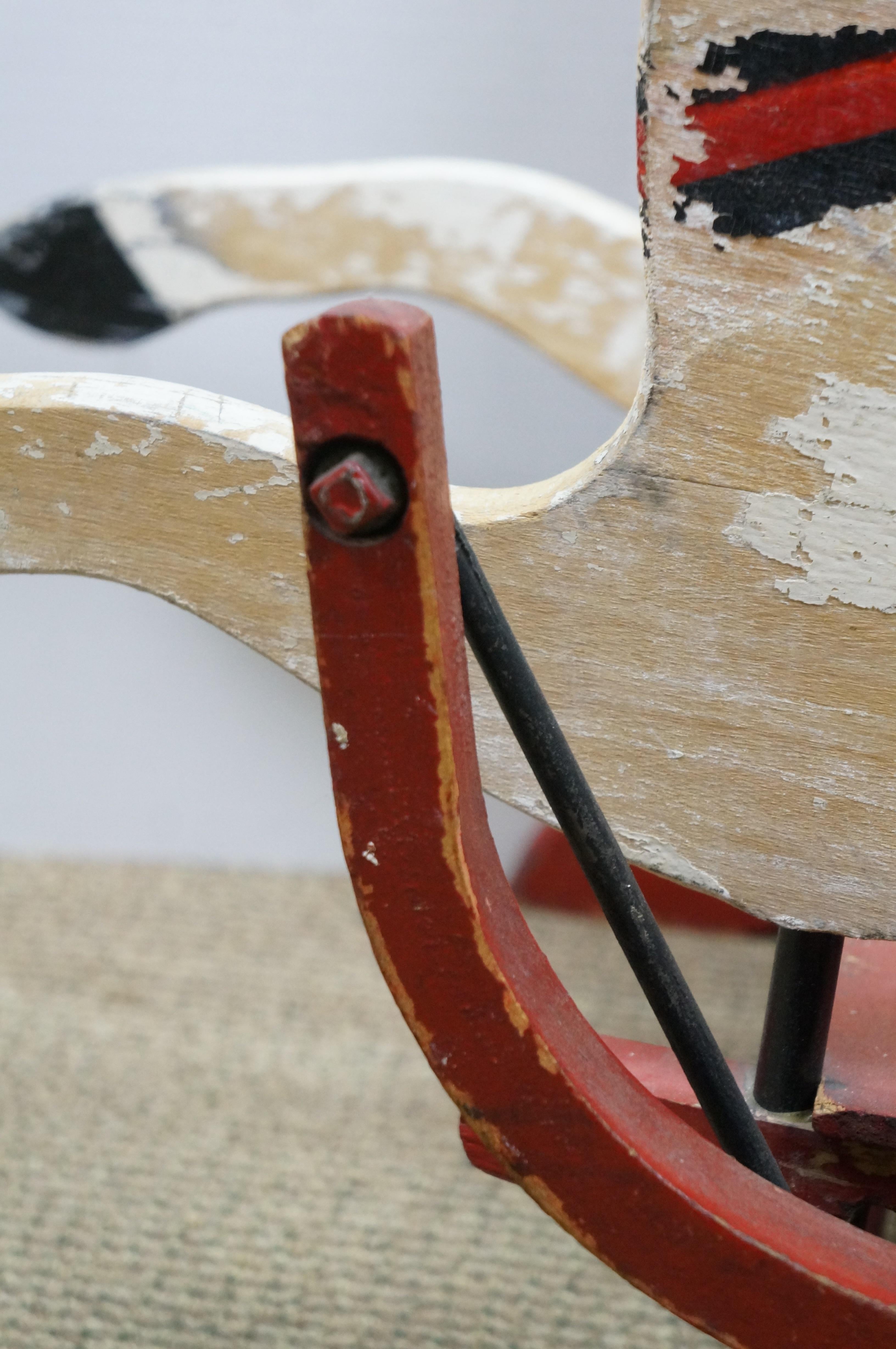 Cheval à bascule double en bois vintage pour enfants 39