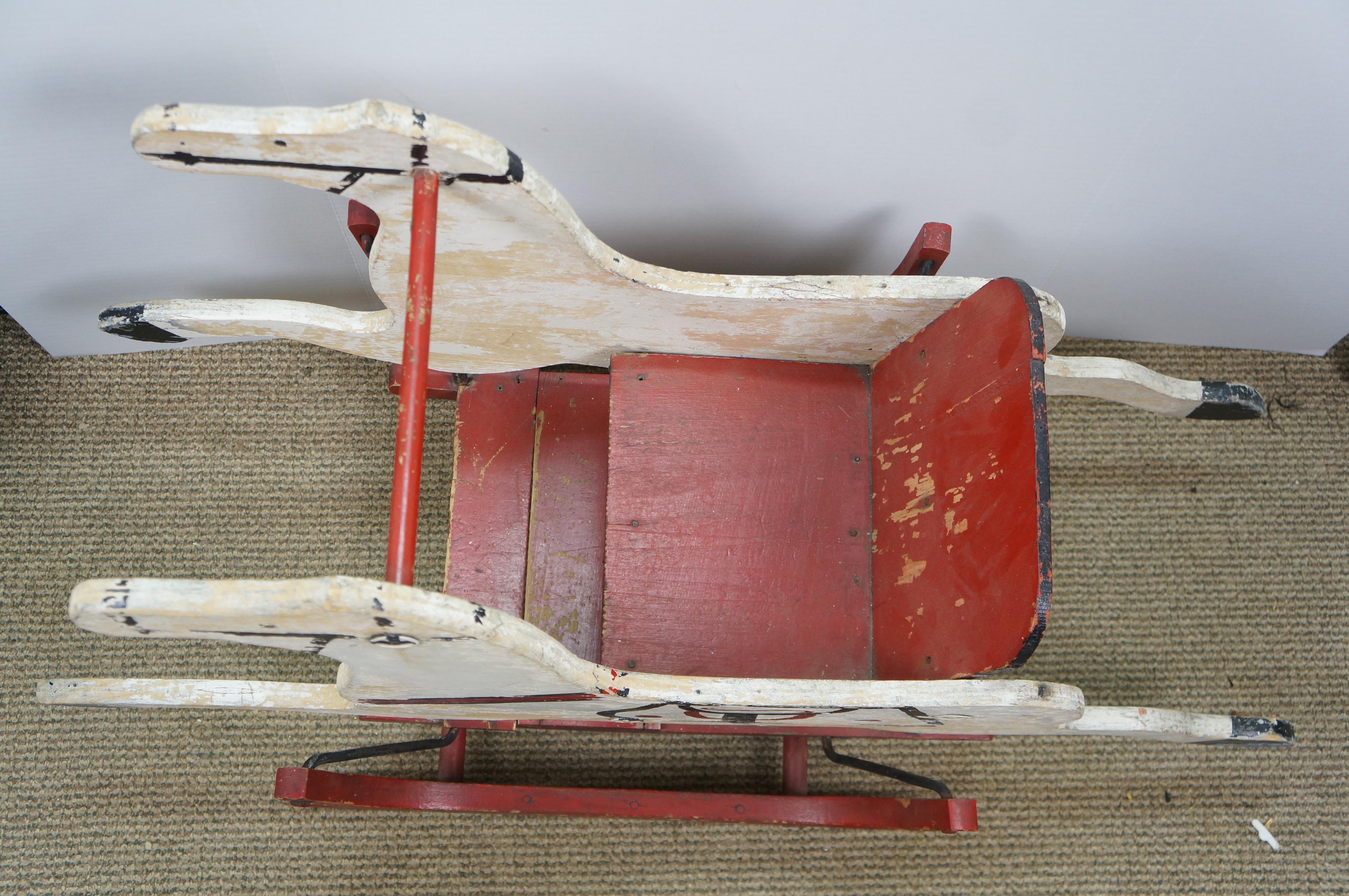 20ième siècle Cheval à bascule double en bois vintage pour enfants 39