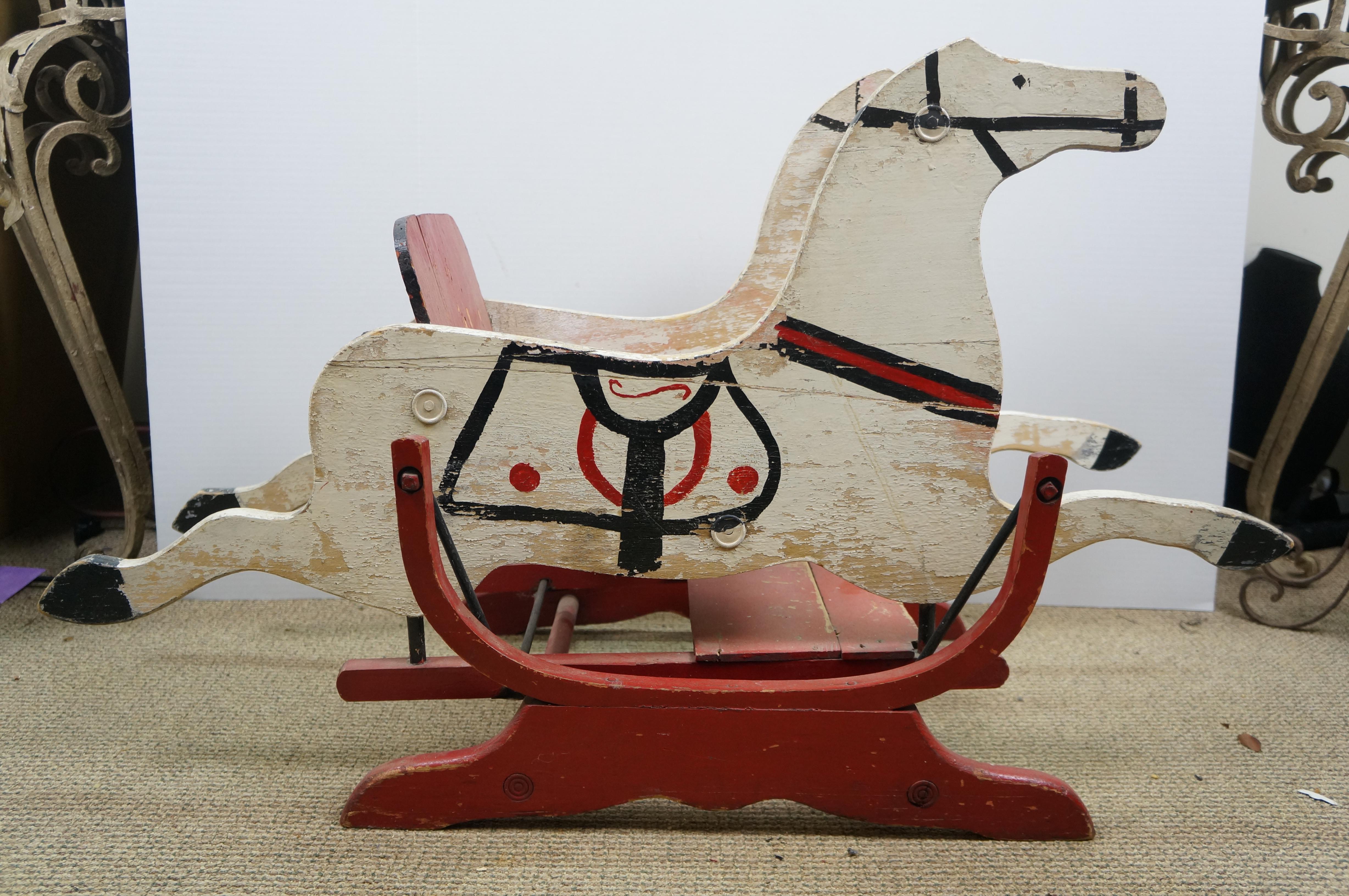 Cheval à bascule double en bois vintage pour enfants 39