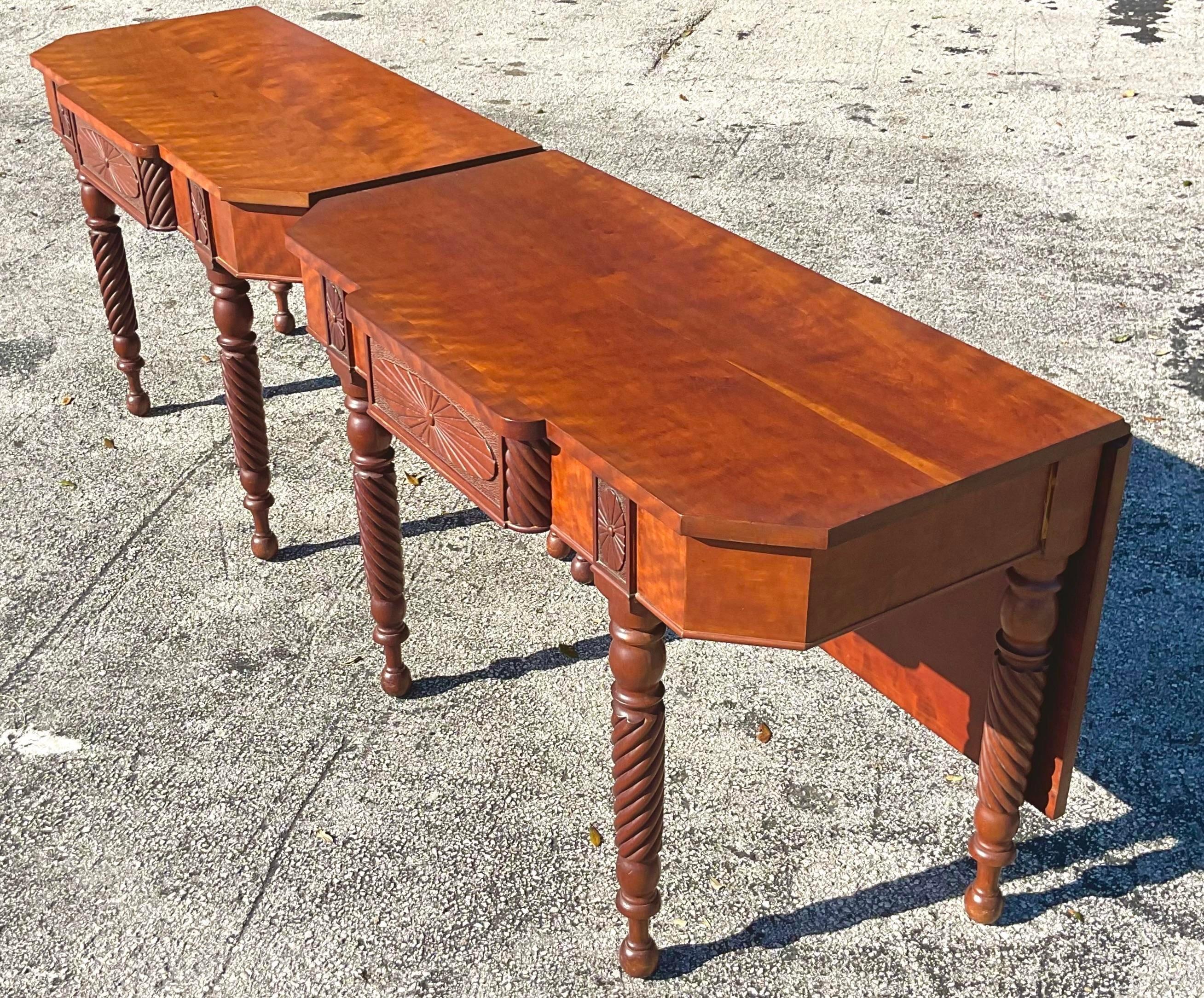 Vintage Wooden Drop Leaf Console Tables - a Pair For Sale 5