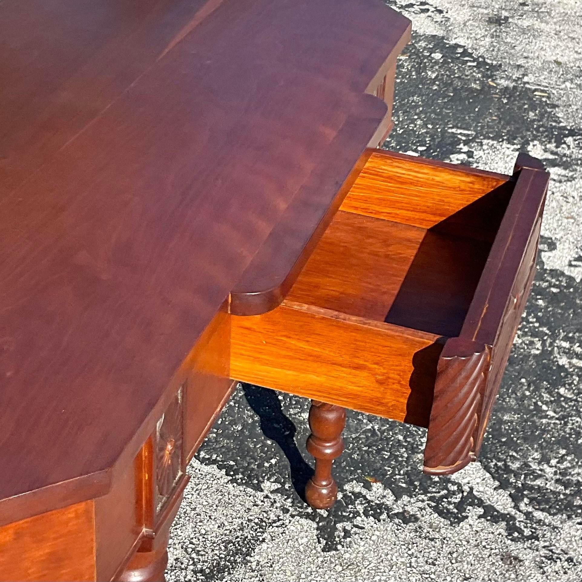 Vintage Wooden Drop Leaf Console Tables - a Pair In Good Condition For Sale In west palm beach, FL