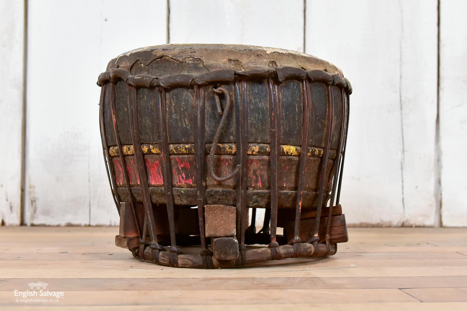 European Vintage Wooden Drum with Leather Fastenings, 20th Century For Sale