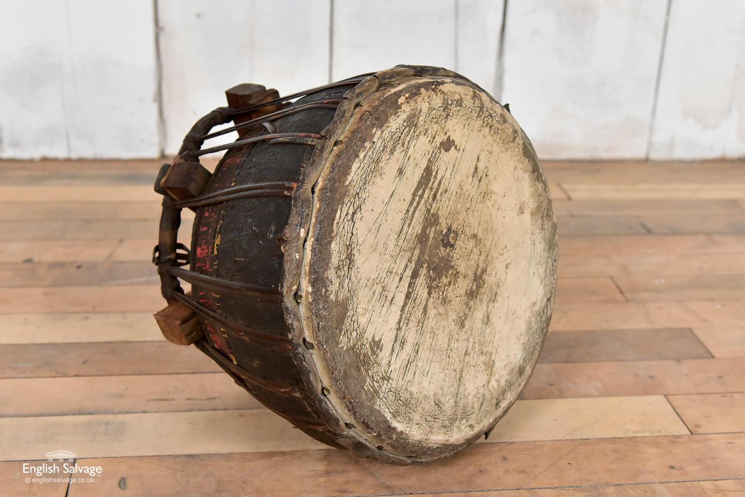 Vintage Wooden Drum with Leather Fastenings, 20th Century In Good Condition For Sale In London, GB