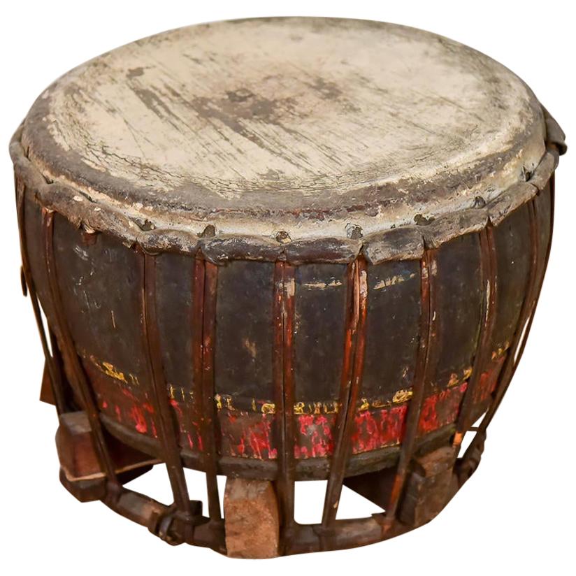 Vintage Wooden Drum with Leather Fastenings, 20th Century For Sale