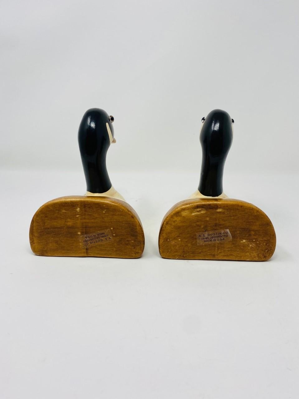 Vintage Wooden Duck Bookends by N.S. Gustin Co 3