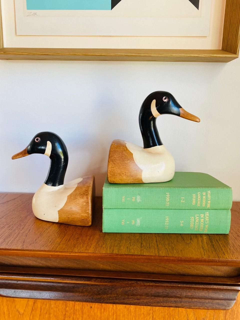 Mid-Century Modern Vintage Wooden Duck Bookends by N.S. Gustin Co