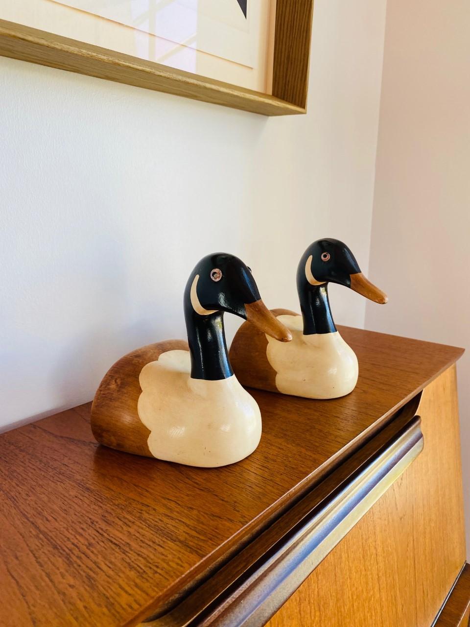 American Vintage Wooden Duck Bookends by N.S. Gustin Co