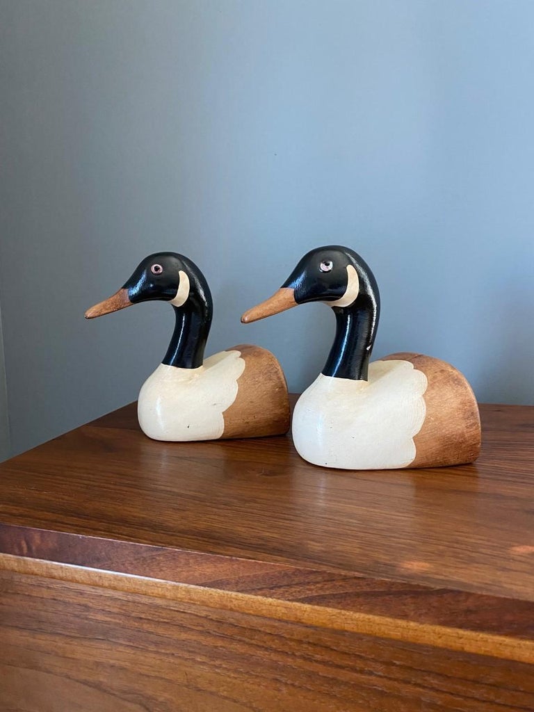 Late 20th Century Vintage Wooden Duck Bookends by N.S. Gustin Co