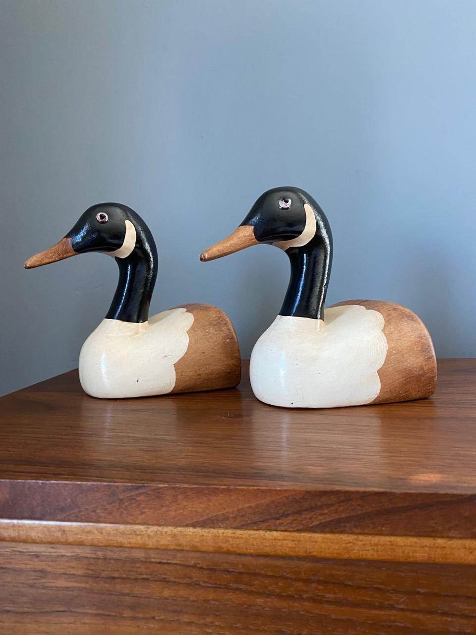Late 20th Century Vintage Wooden Duck Bookends by N.S. Gustin Co
