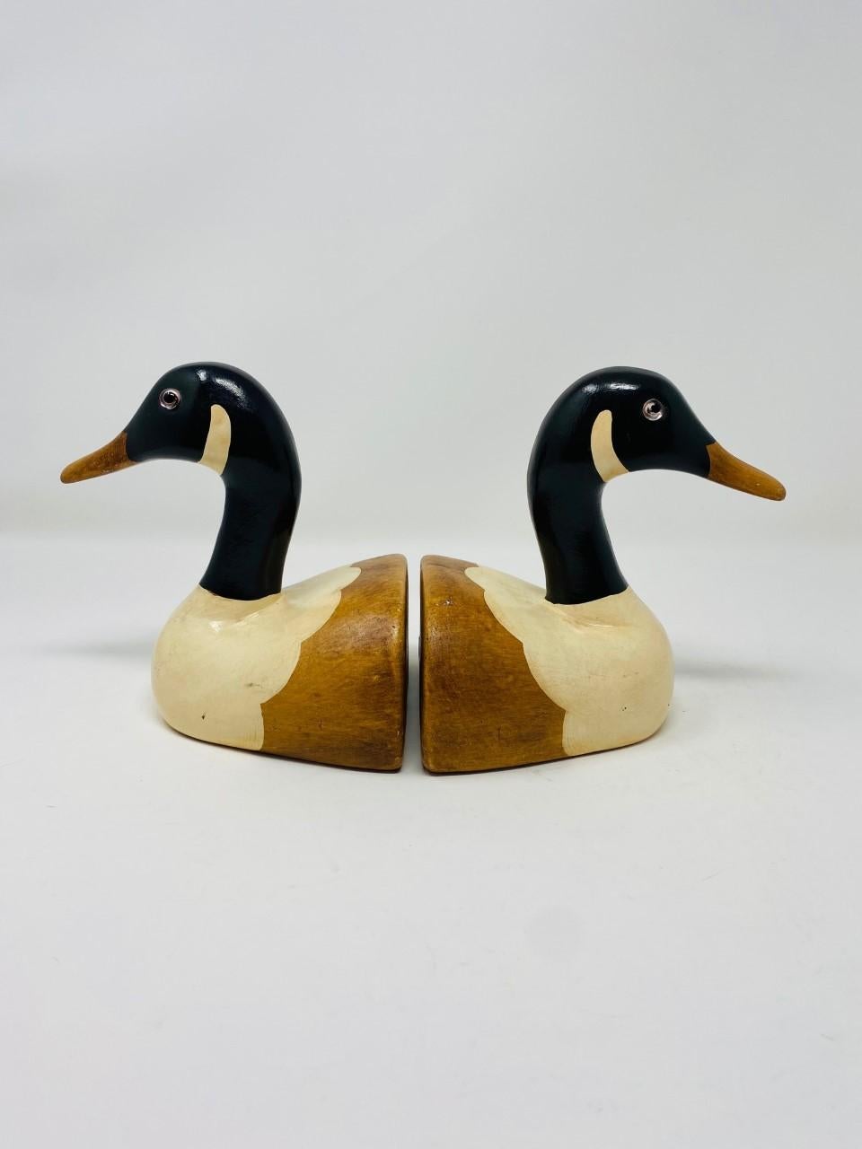 Vintage Wooden Duck Bookends by N.S. Gustin Co 1