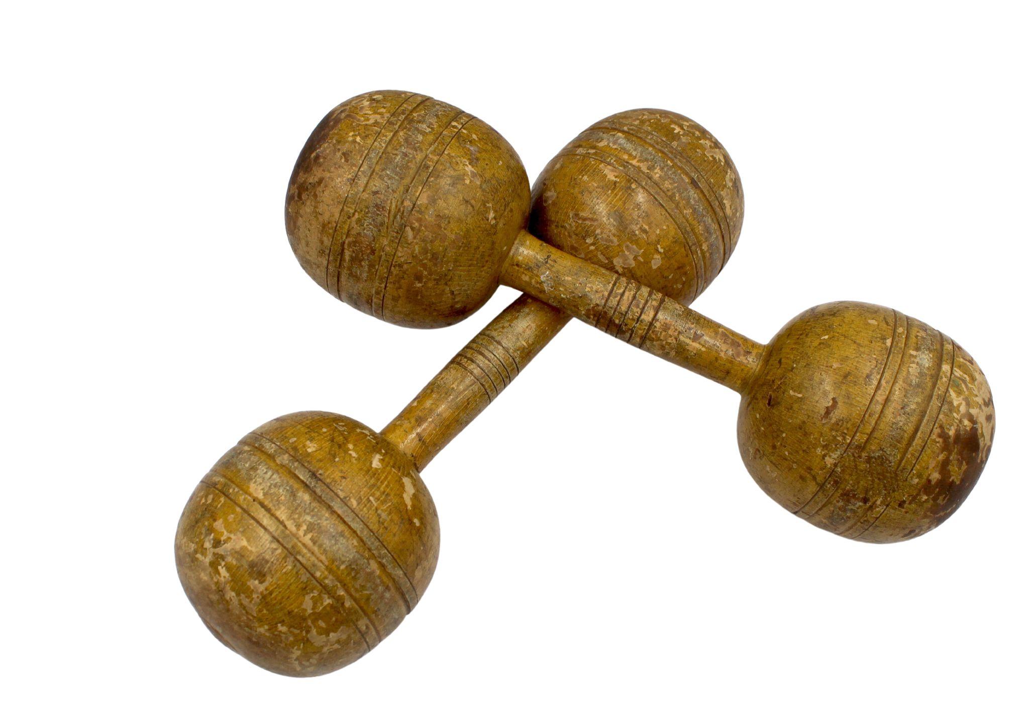 Late 19th Century Vintage Wooden Dumbbell Set, 1890s