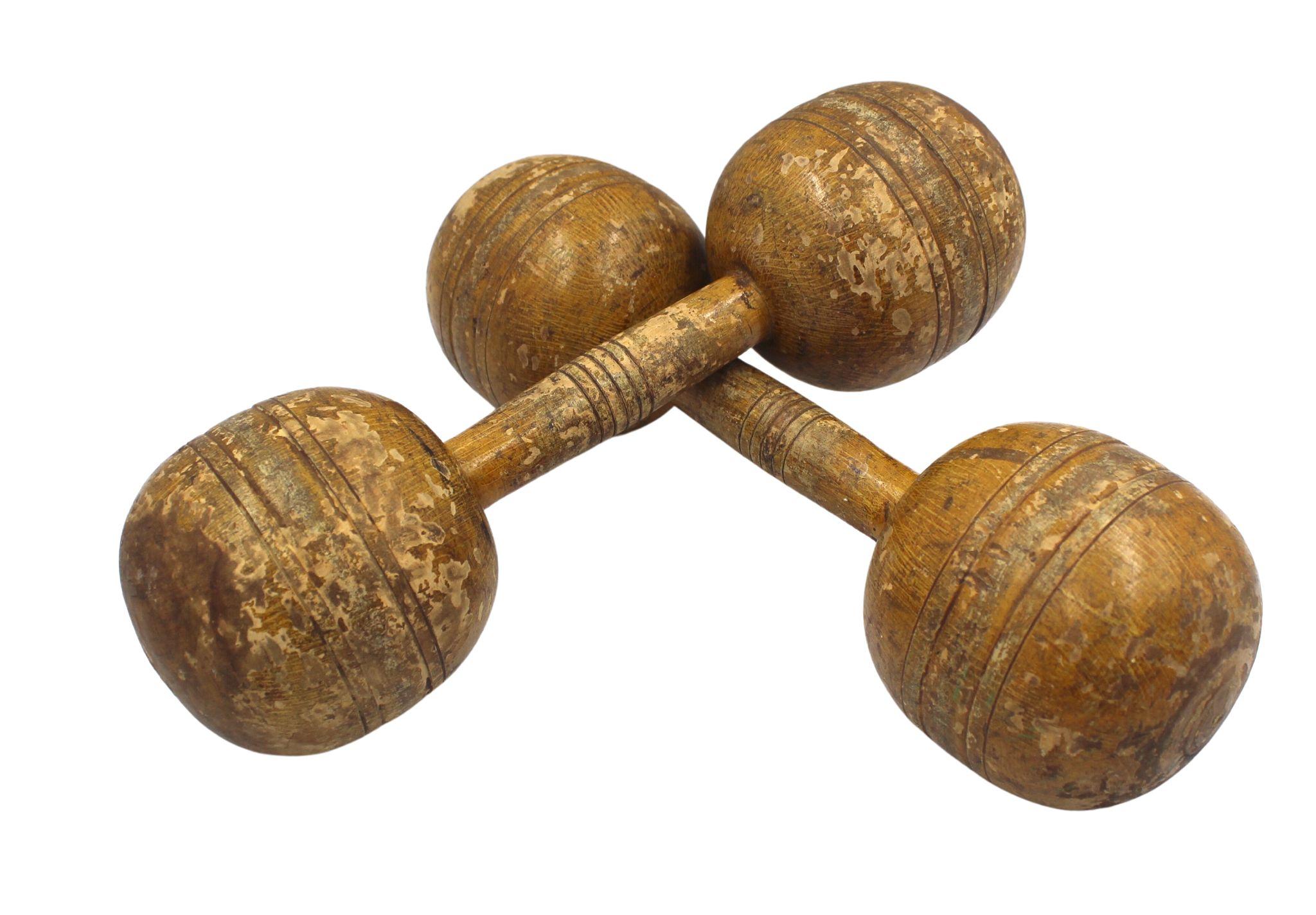Vintage Wooden Dumbell Set In Good Condition In Colorado Springs, CO