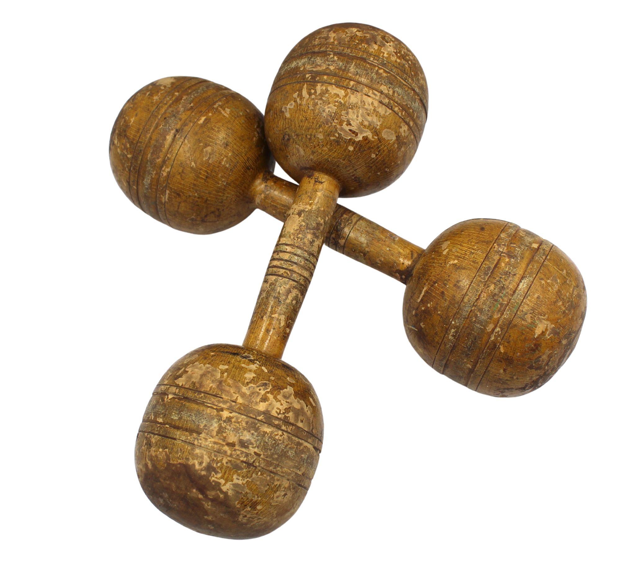 Late 19th Century Vintage Wooden Dumbell Set