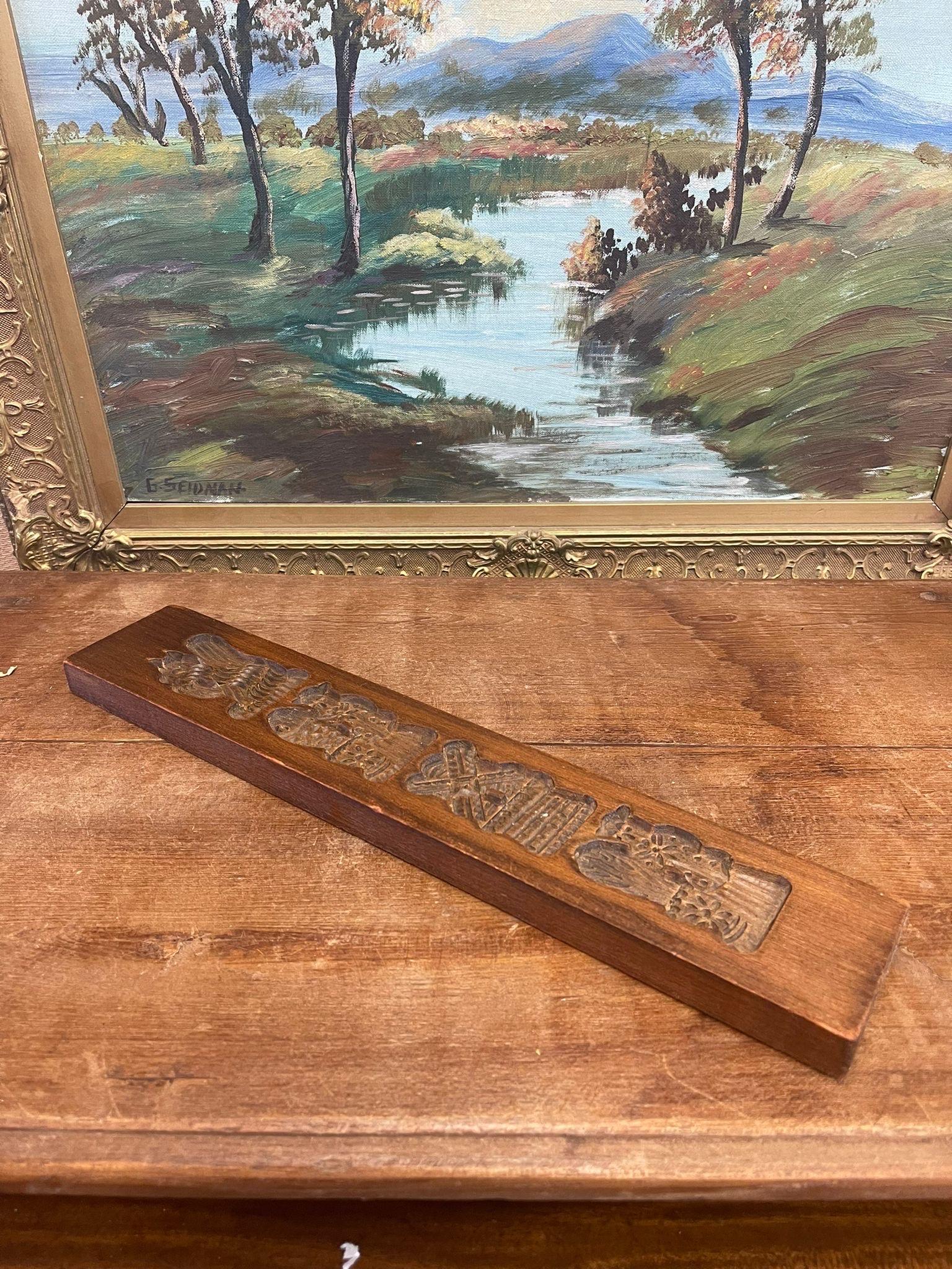 Vintage Wooden Dutch Folk Style Cookie Mold Decorative Primitive Decor. For Sale 1