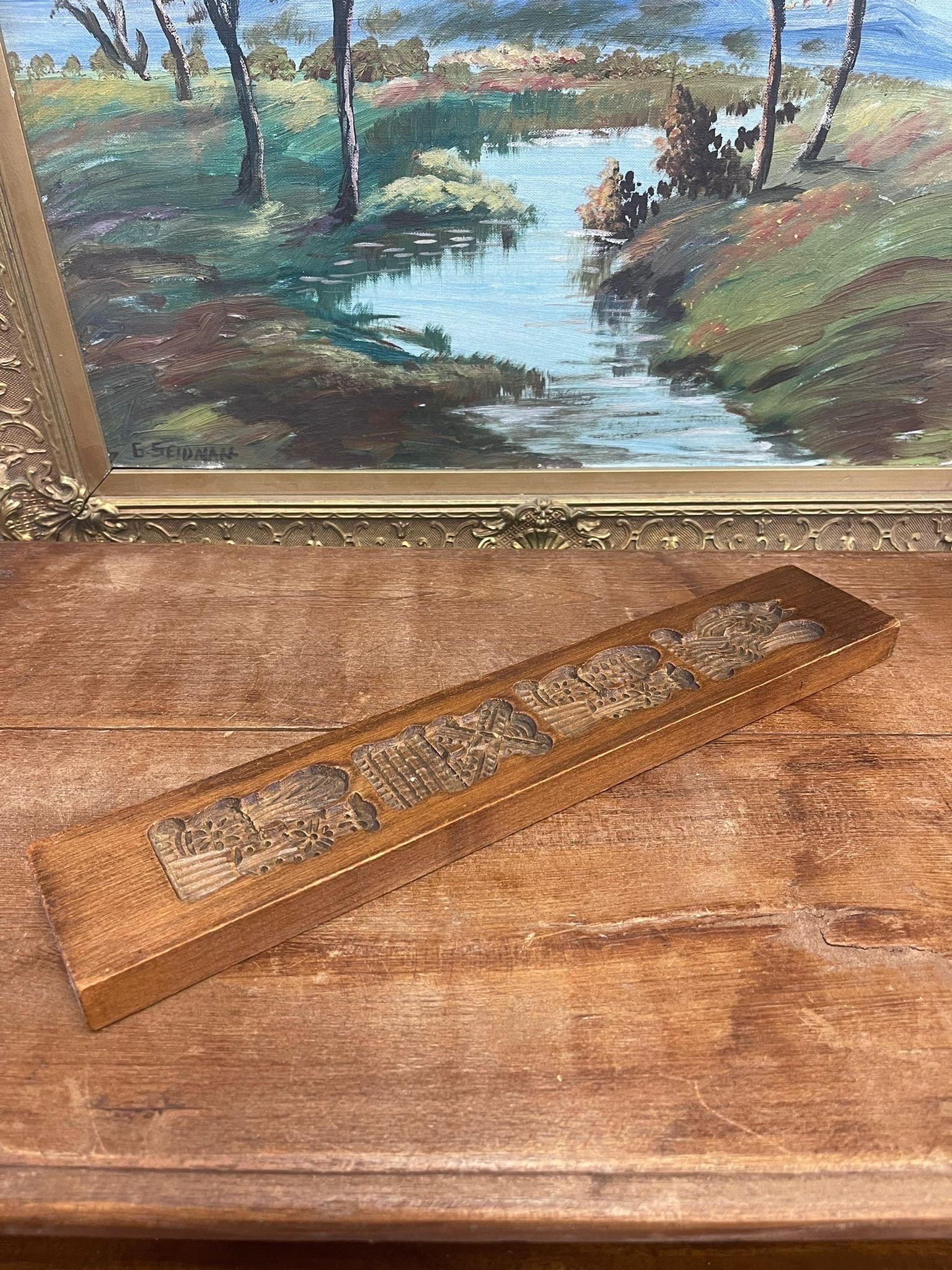 Vintage Wooden Dutch Folk Style Cookie Mold Decorative Primitive Decor. For Sale 2