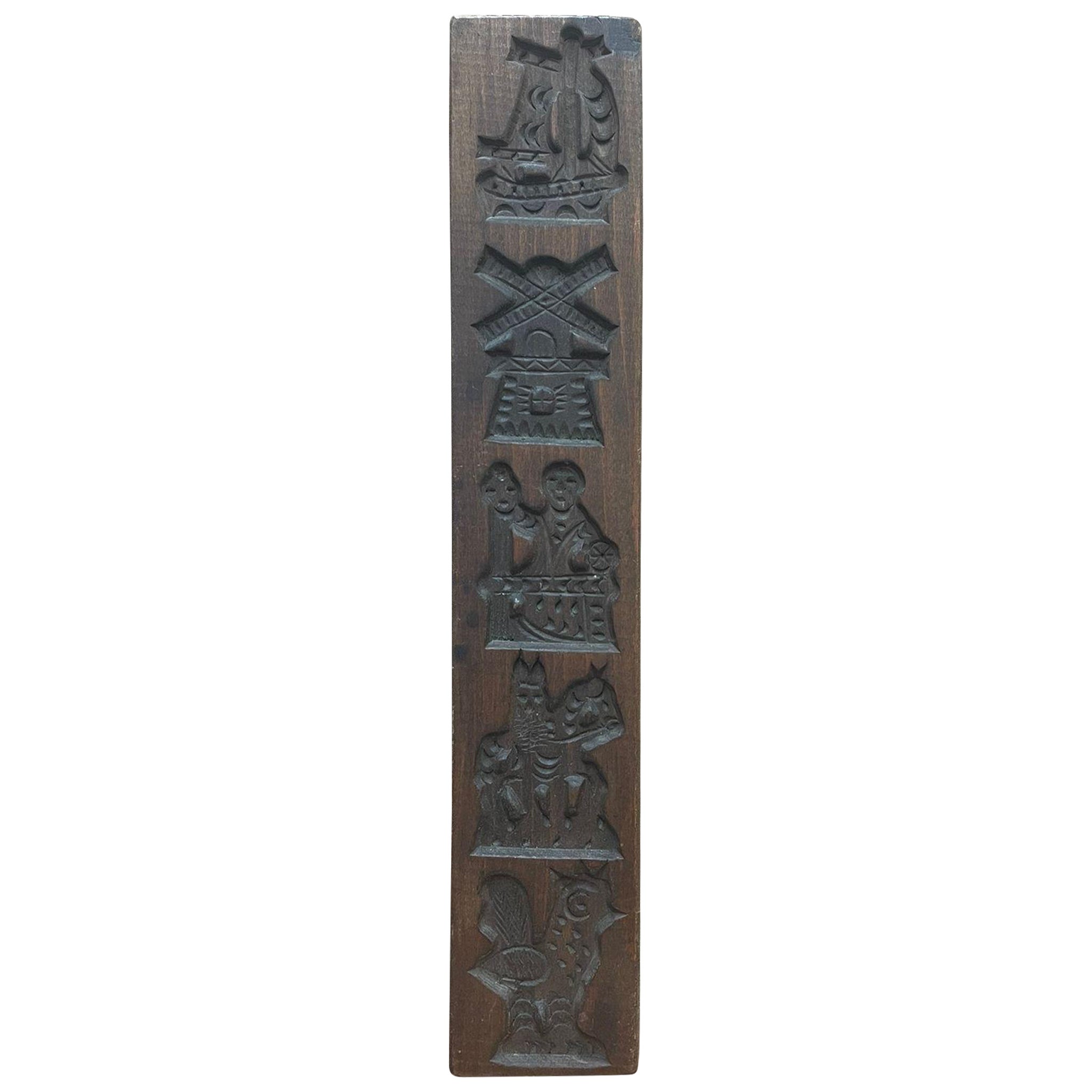 Stampo per biscotti in legno vintage in stile folk olandese, decorativo e primitivo.