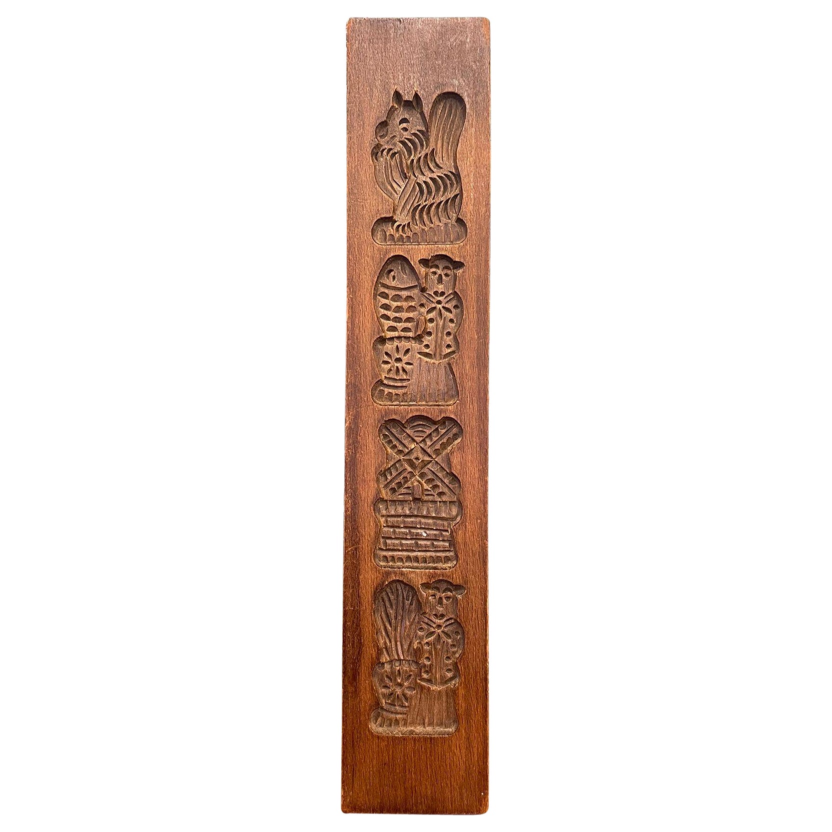 Vintage Wooden Dutch Folk Style Cookie Mold Decorative Primitive Decor.