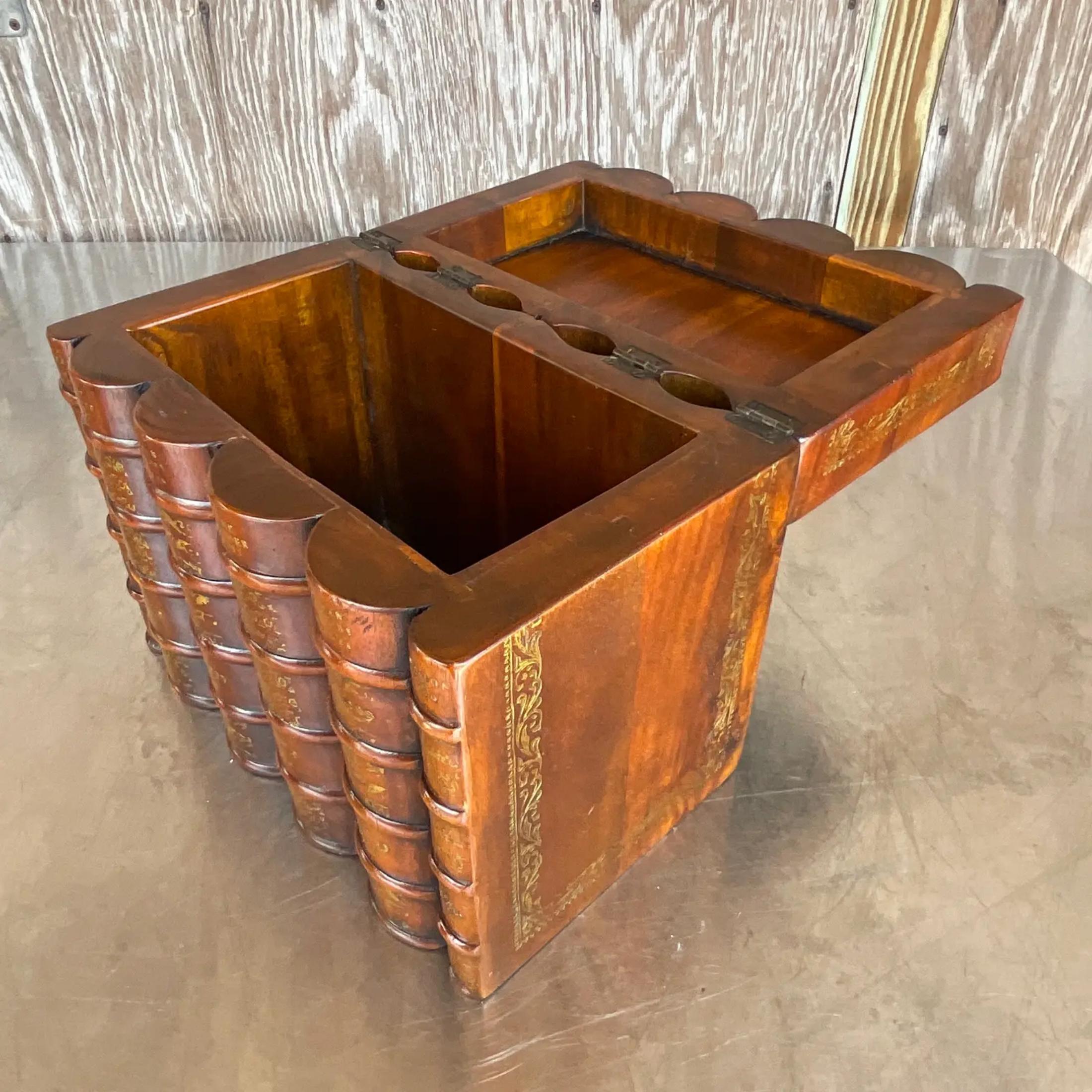 Vintage Wooden Faux Leather Bound Book Storage Box In Good Condition For Sale In west palm beach, FL