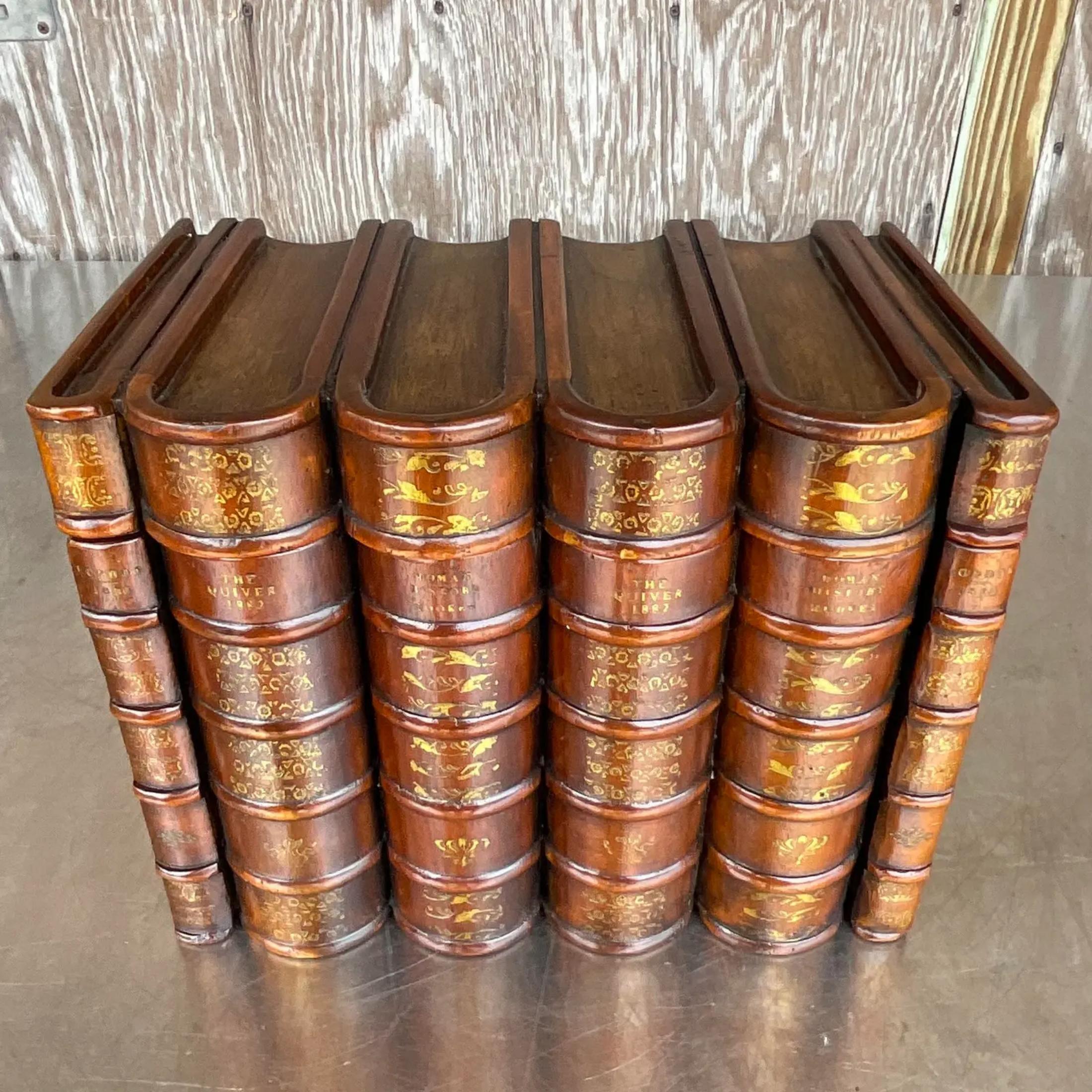 Vintage Wooden Faux Leather Bound Book Storage Box For Sale 1