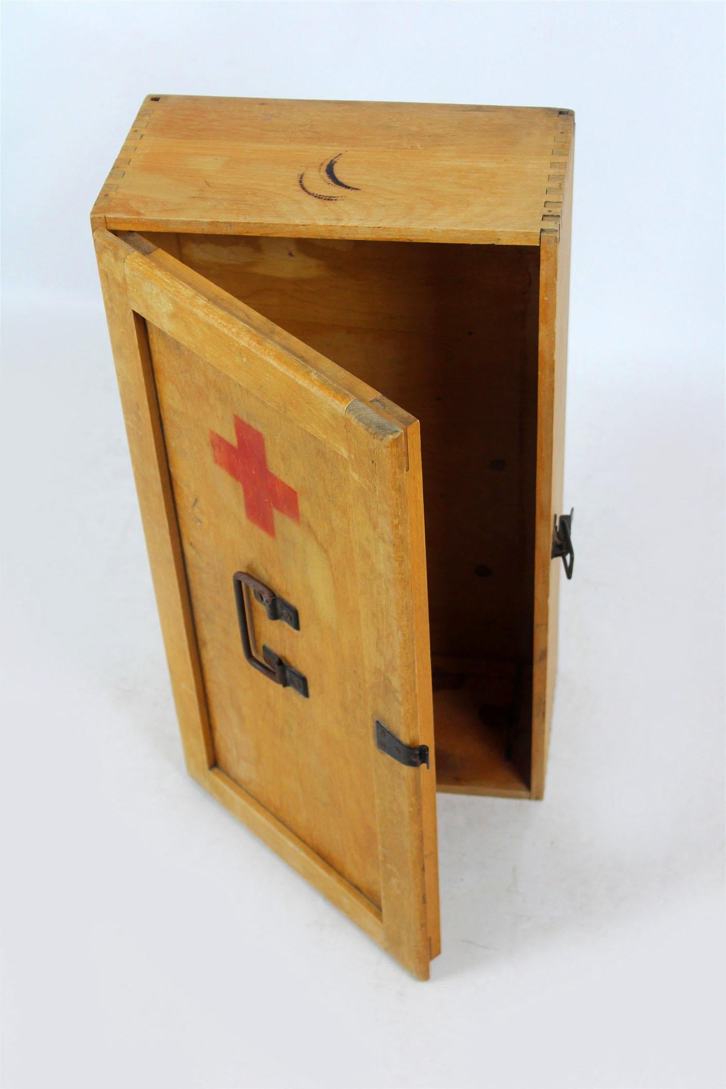 Vintage Wooden First Aid Cabinet, 1950s 5