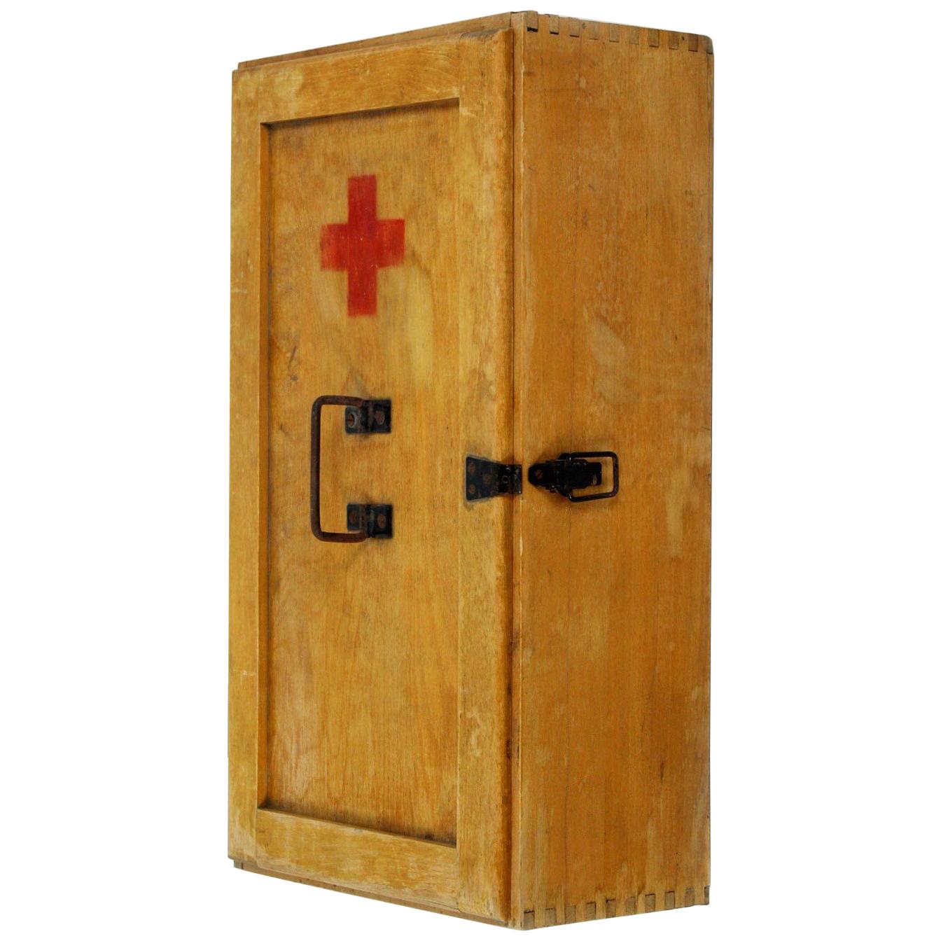 Vintage Wooden First Aid Cabinet, 1950s