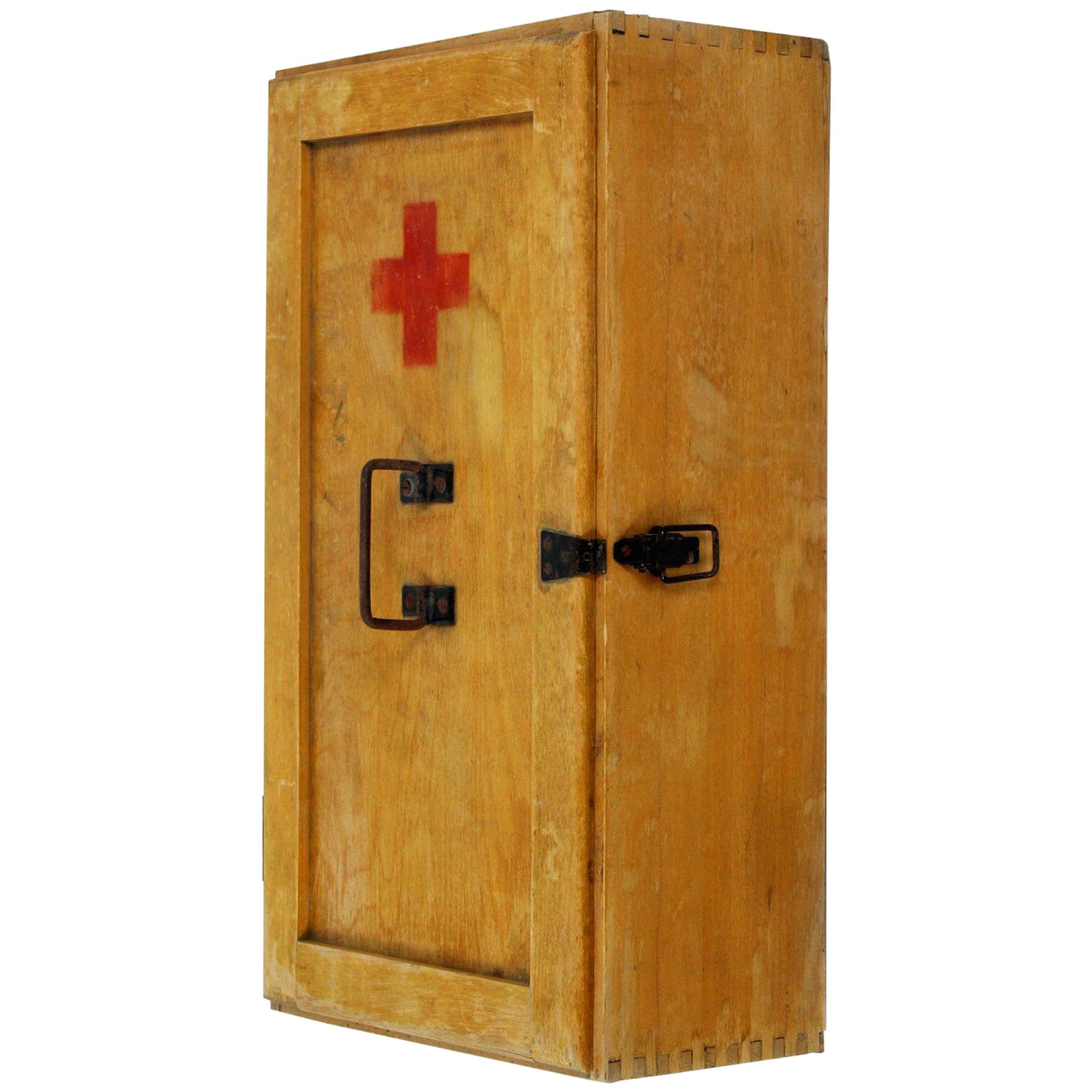 Vintage Wooden First Aid Cabinet, 1950s