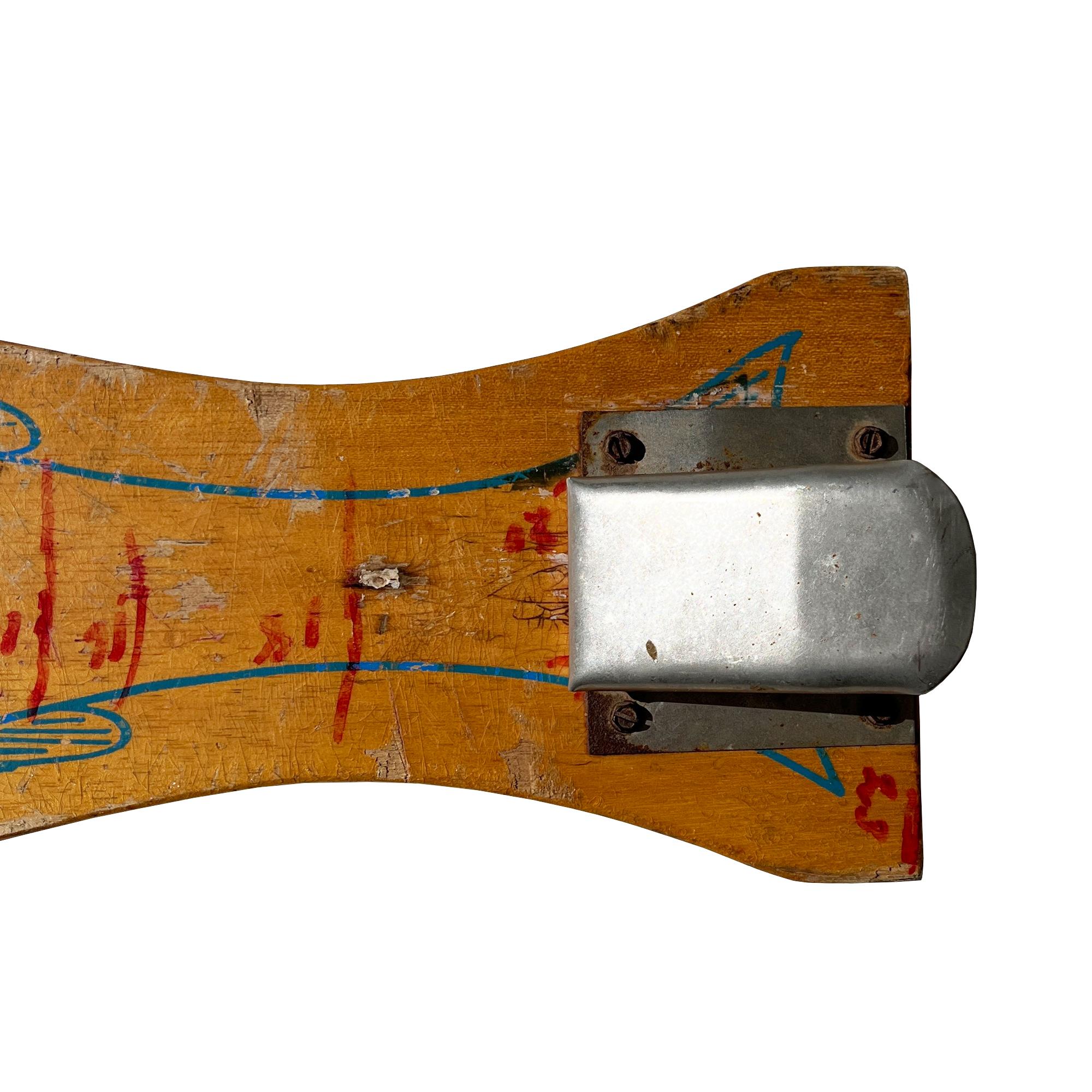 American Vintage Wooden Fish Filleting Board with Metal Clamp – Nautical Folk Art For Sale