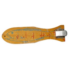 Vintage Wooden Fish Filleting Board with Metal Clamp – Nautical Folk Art Vintage Wooden Fish Filleting Board with Metal Clamp – Nautical Folk Art