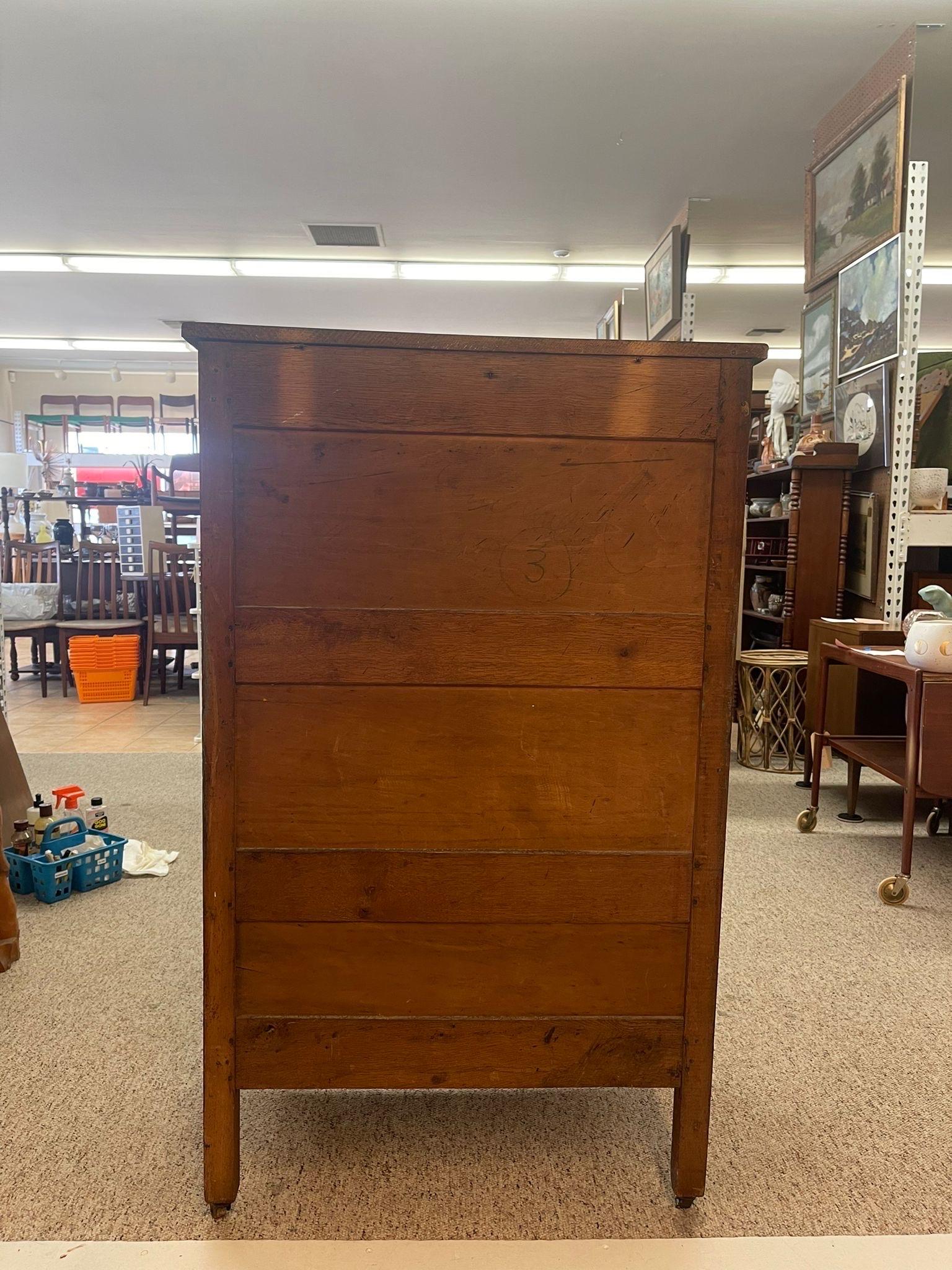 Vintage Wooden Five Drawer Tall Dresser. For Sale 3