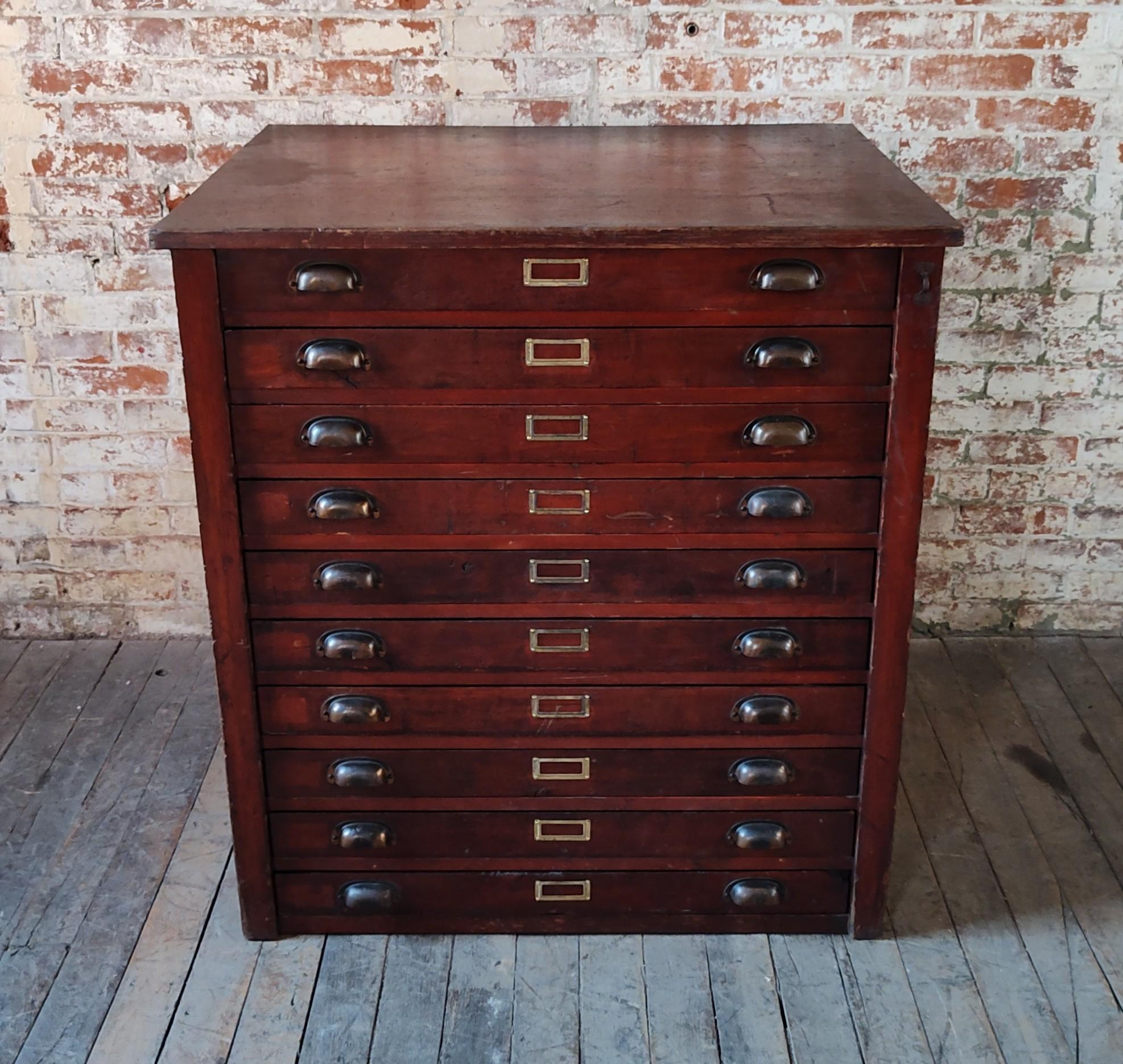 American Vintage Wooden Flat File with 10 Drawers For Sale