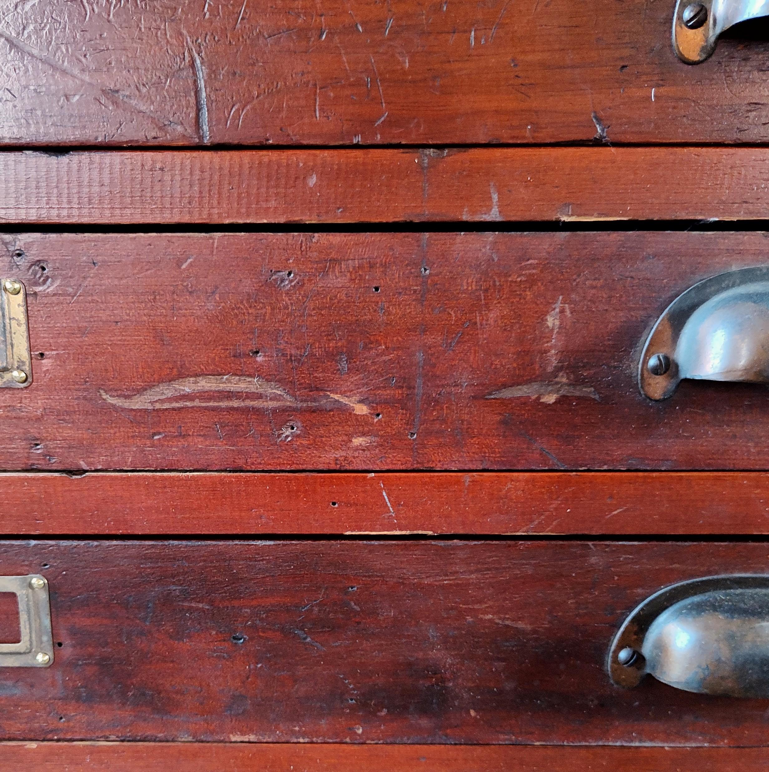 Metal Vintage Wooden Flat File with 10 Drawers For Sale