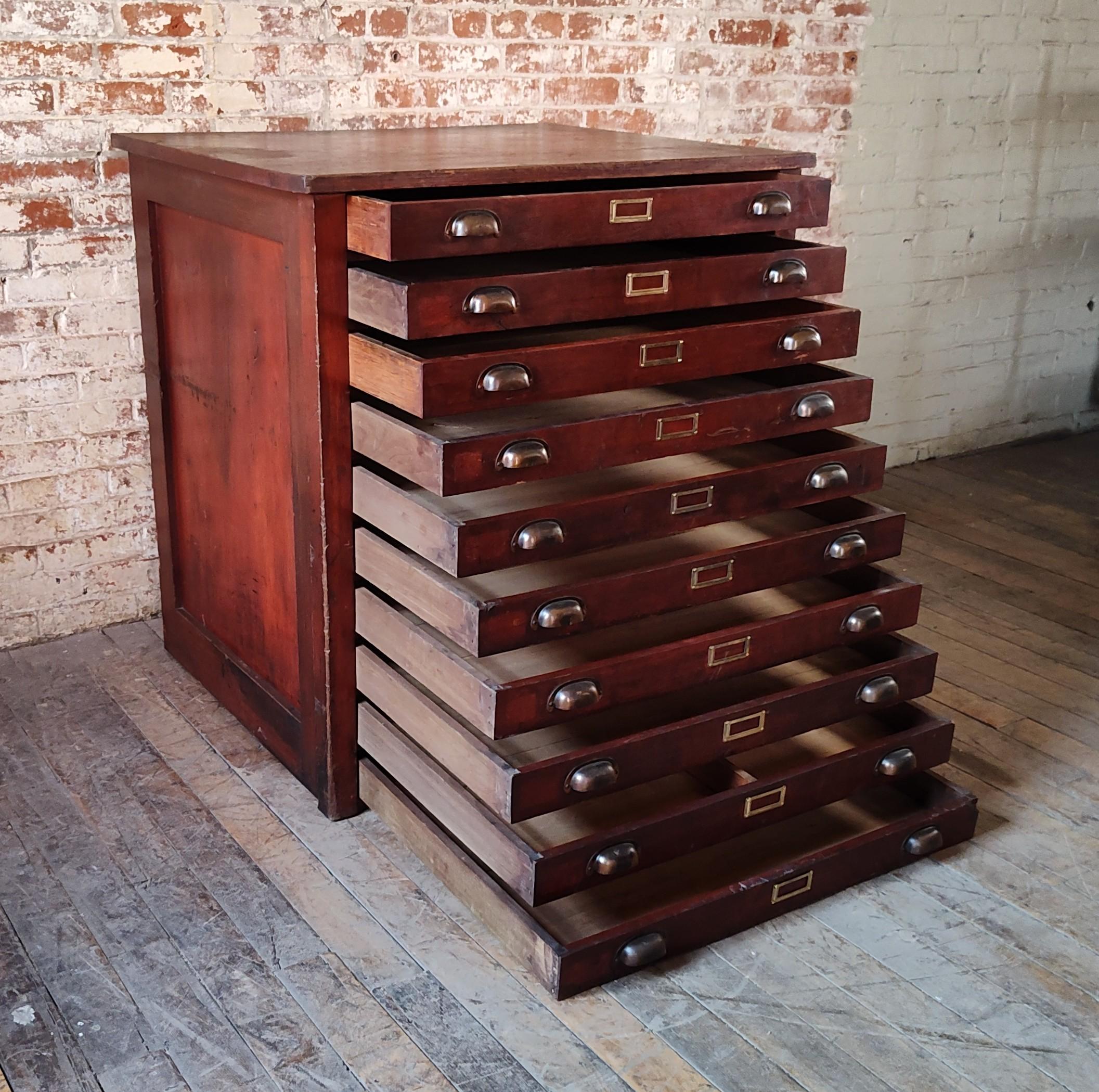 Vintage Wooden Flat File with 10 Drawers For Sale 1